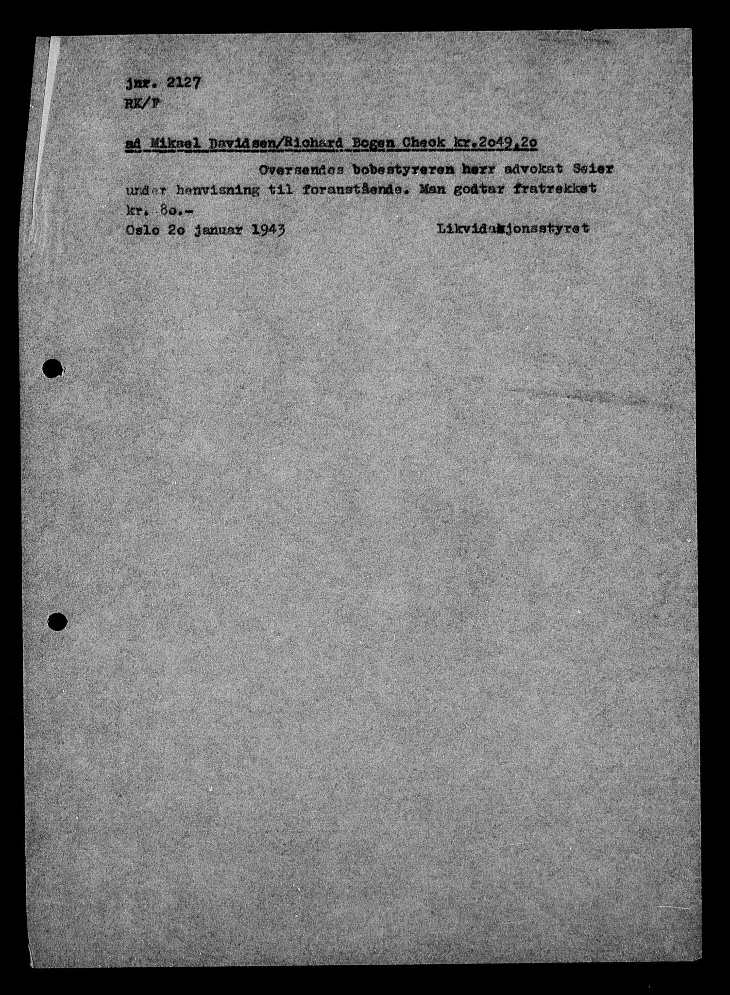 Justisdepartementet, Tilbakeføringskontoret for inndratte formuer, AV/RA-S-1564/H/Hc/Hcc/L0929: --, 1945-1947, s. 716