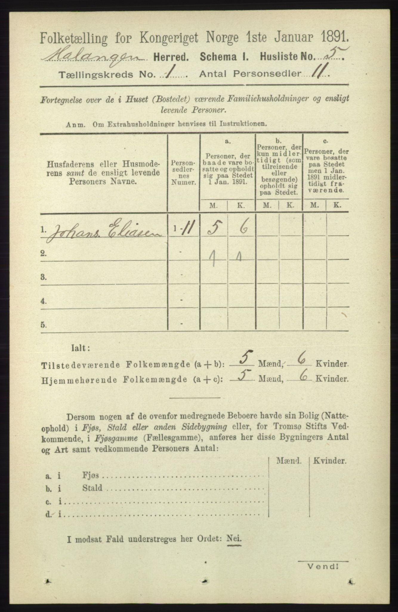 RA, Folketelling 1891 for 1932 Malangen herred, 1891, s. 20