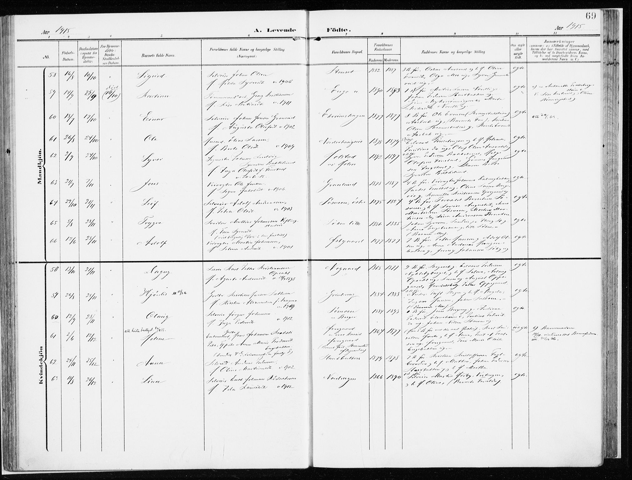Løten prestekontor, AV/SAH-PREST-022/K/Ka/L0011: Ministerialbok nr. 11, 1908-1917, s. 69