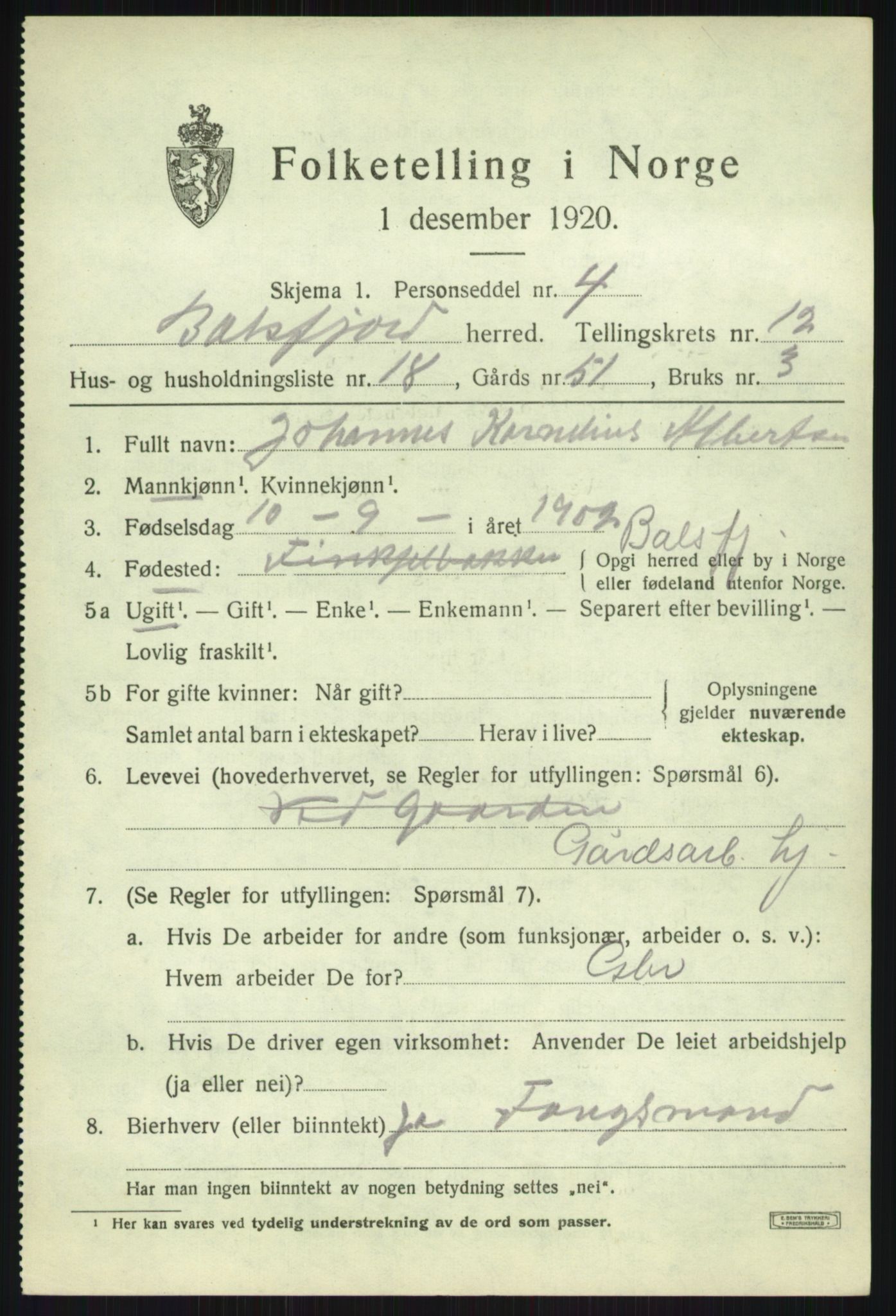 SATØ, Folketelling 1920 for 1933 Balsfjord herred, 1920, s. 7469