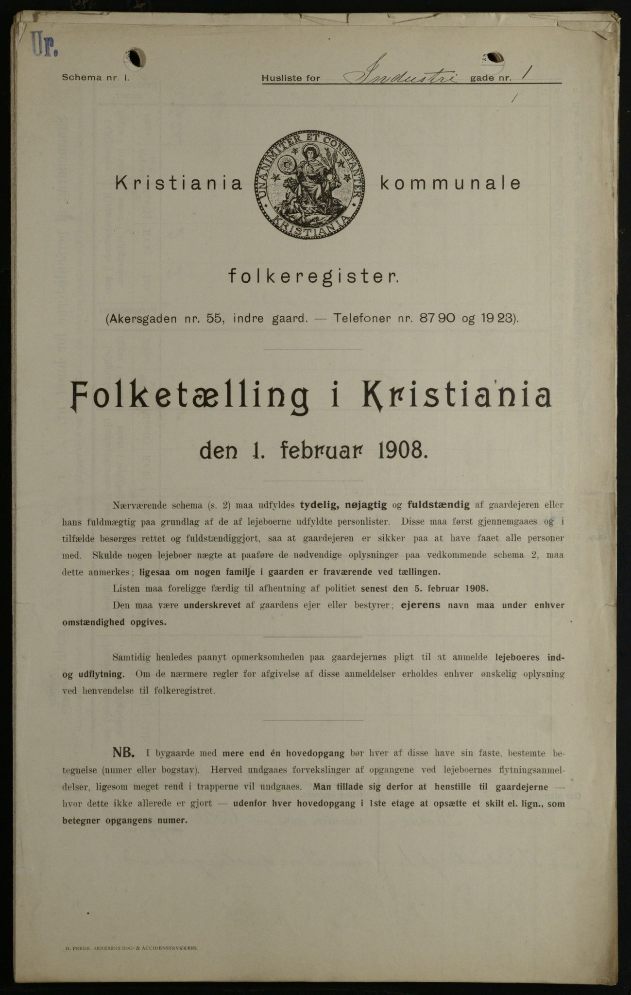 OBA, Kommunal folketelling 1.2.1908 for Kristiania kjøpstad, 1908, s. 38807