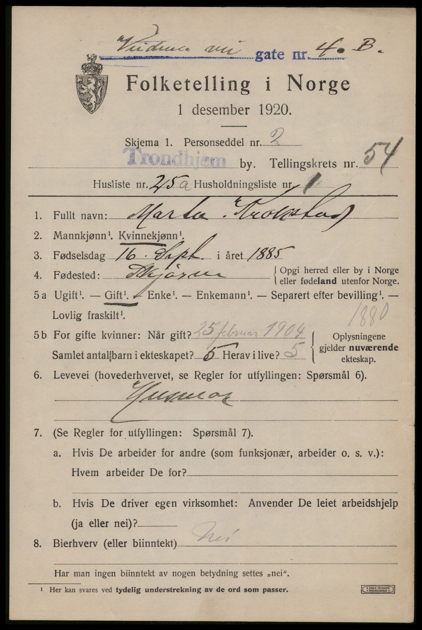 SAT, Folketelling 1920 for 1601 Trondheim kjøpstad, 1920, s. 111380