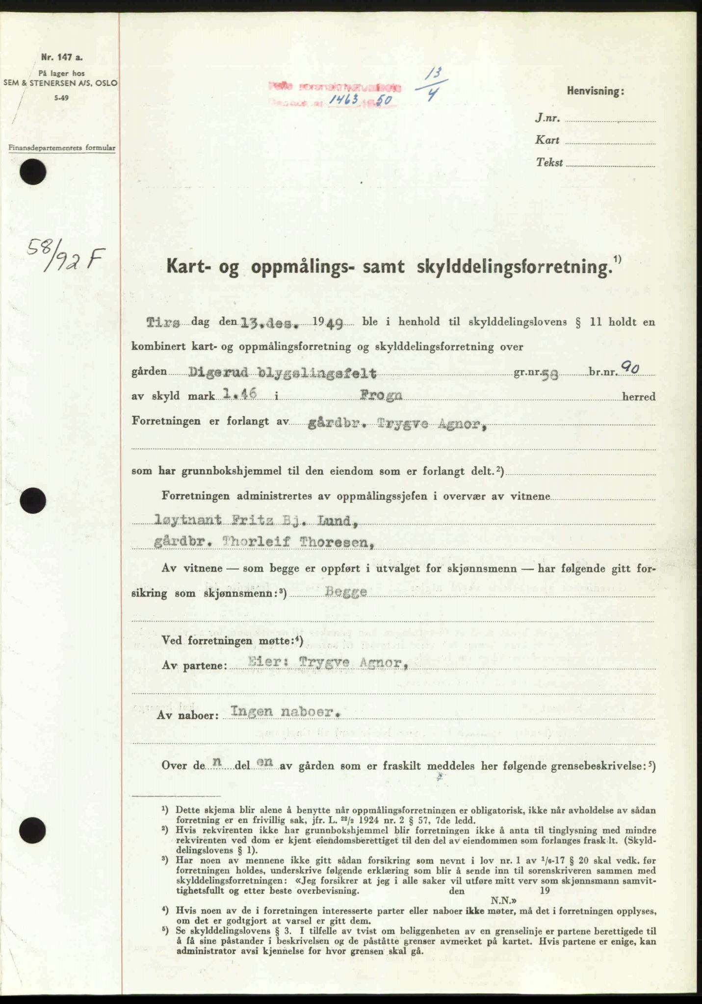 Follo sorenskriveri, SAO/A-10274/G/Ga/Gaa/L0092: Pantebok nr. I 92, 1950-1950, Dagboknr: 1463/1950
