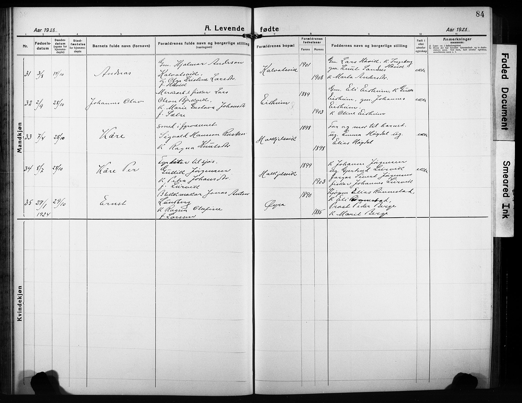 Ministerialprotokoller, klokkerbøker og fødselsregistre - Møre og Romsdal, AV/SAT-A-1454/511/L0160: Klokkerbok nr. 511C06, 1920-1932, s. 84