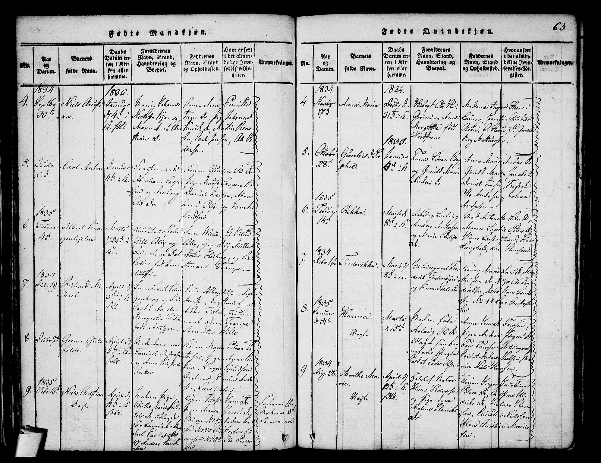 Stavern kirkebøker, AV/SAKO-A-318/F/Fa/L0006: Ministerialbok nr. 6, 1816-1839, s. 63