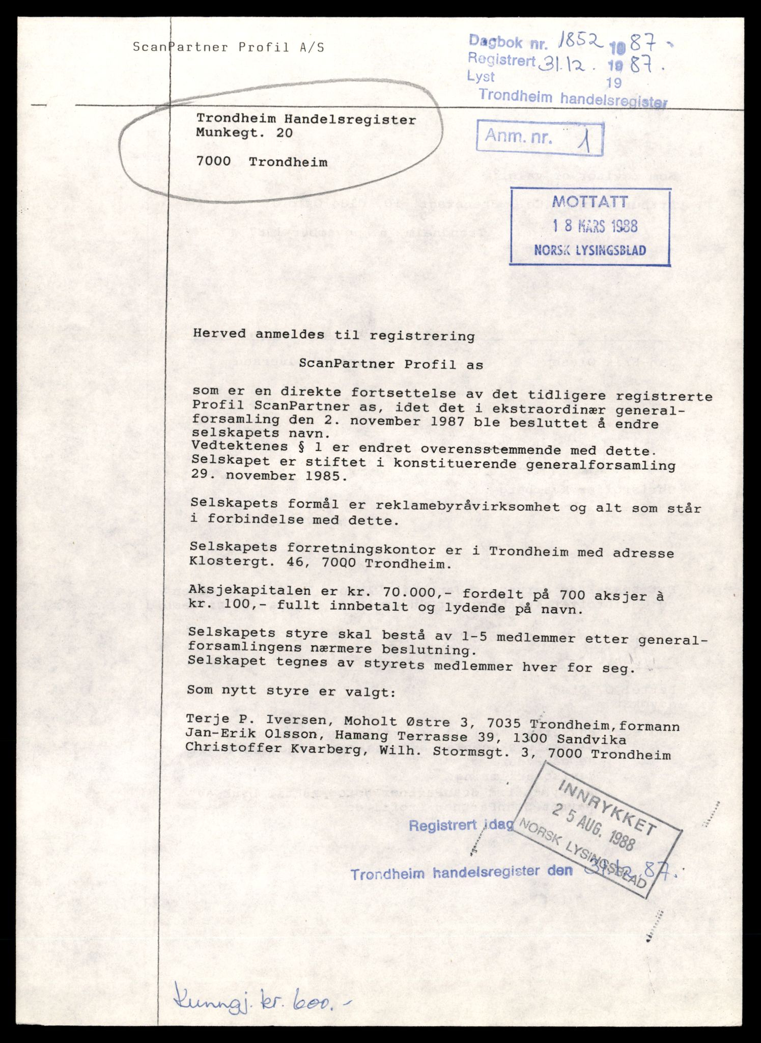 Trondheim byfogd, AV/SAT-A-0003/2/J/Jd/Jdd/L0047: Aksjeselskap, Sc-Sen, 1944-1990, s. 5