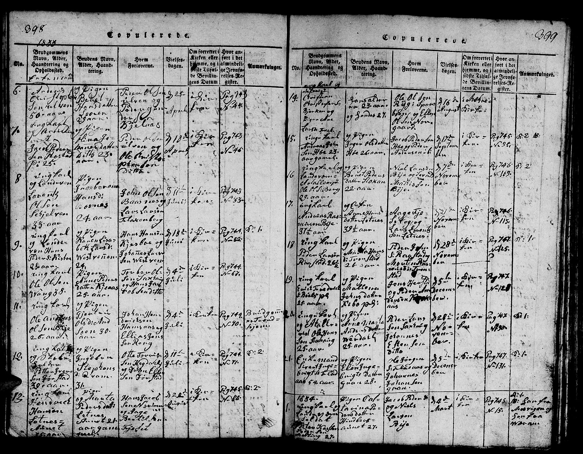 Ministerialprotokoller, klokkerbøker og fødselsregistre - Nord-Trøndelag, AV/SAT-A-1458/730/L0298: Klokkerbok nr. 730C01, 1816-1849, s. 398-399