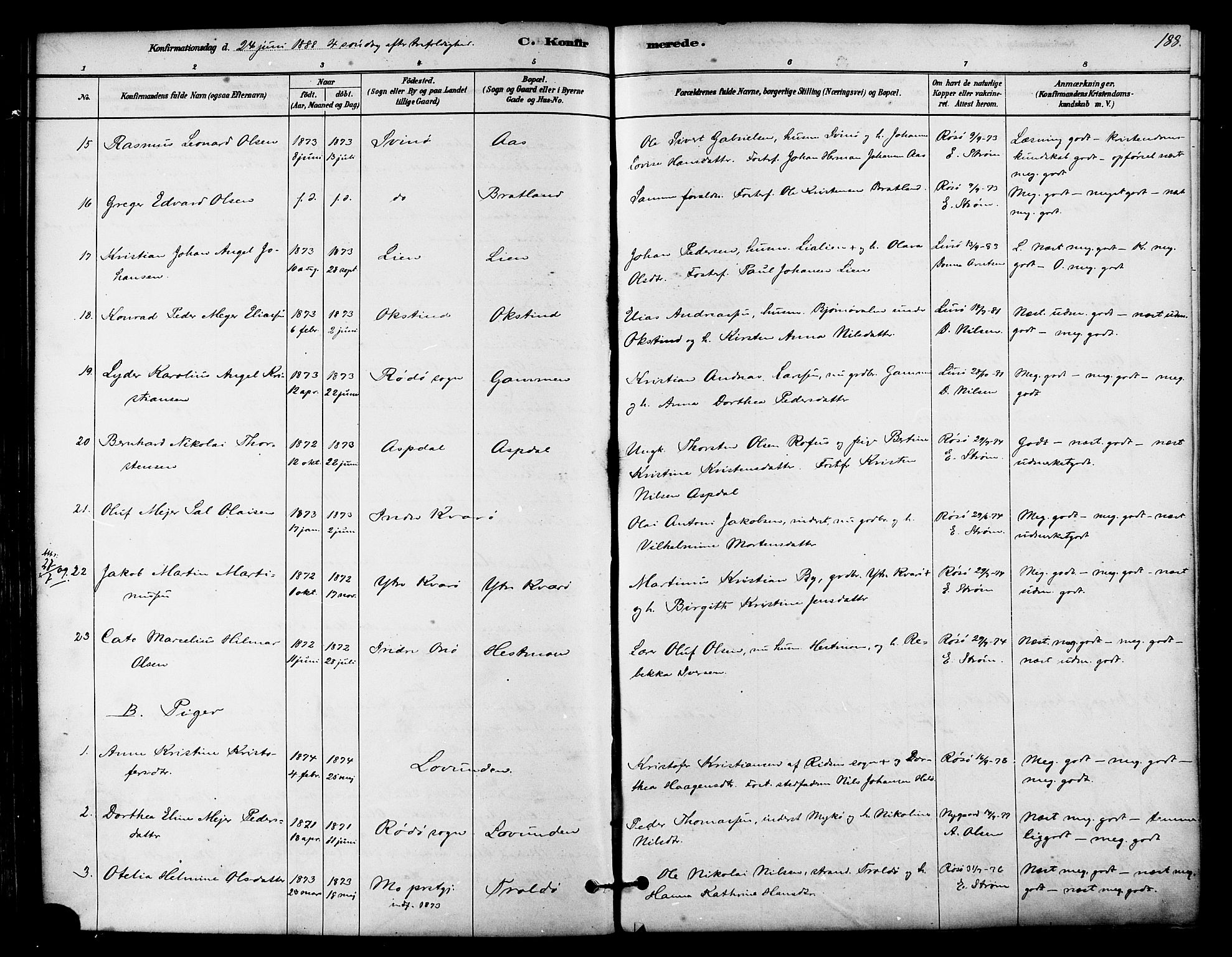 Ministerialprotokoller, klokkerbøker og fødselsregistre - Nordland, AV/SAT-A-1459/839/L0568: Ministerialbok nr. 839A05, 1880-1902, s. 188