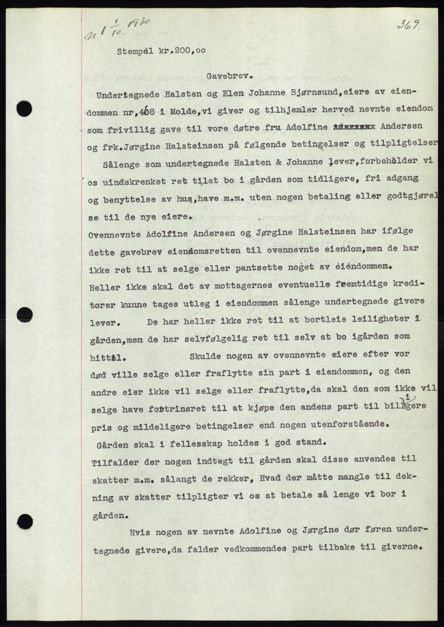 Molde byfogd, SAT/A-0025/2/2C/L0011: Pantebok nr. 11, 1926-1932, Tingl.dato: 01.10.1930