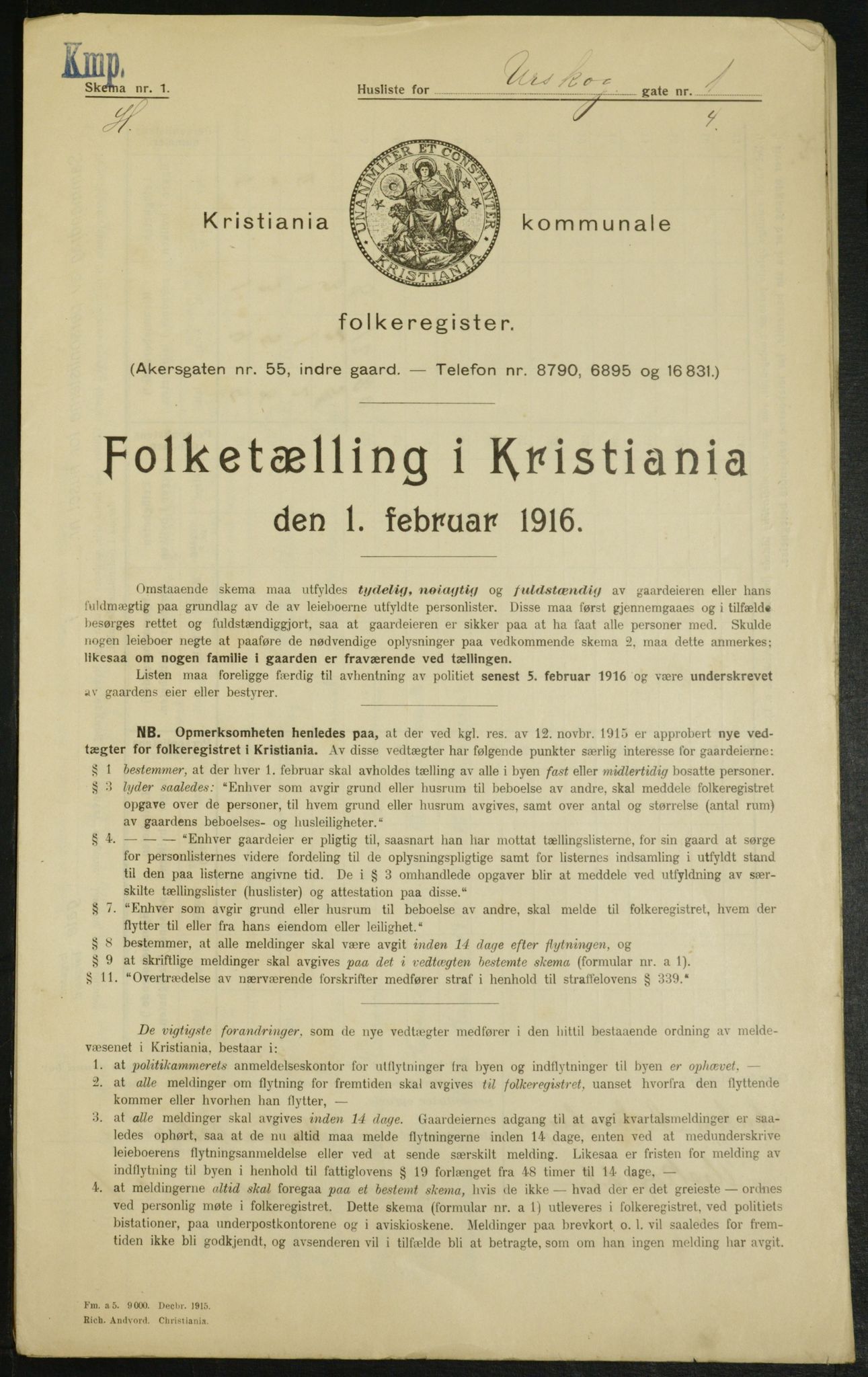 OBA, Kommunal folketelling 1.2.1916 for Kristiania, 1916, s. 2633