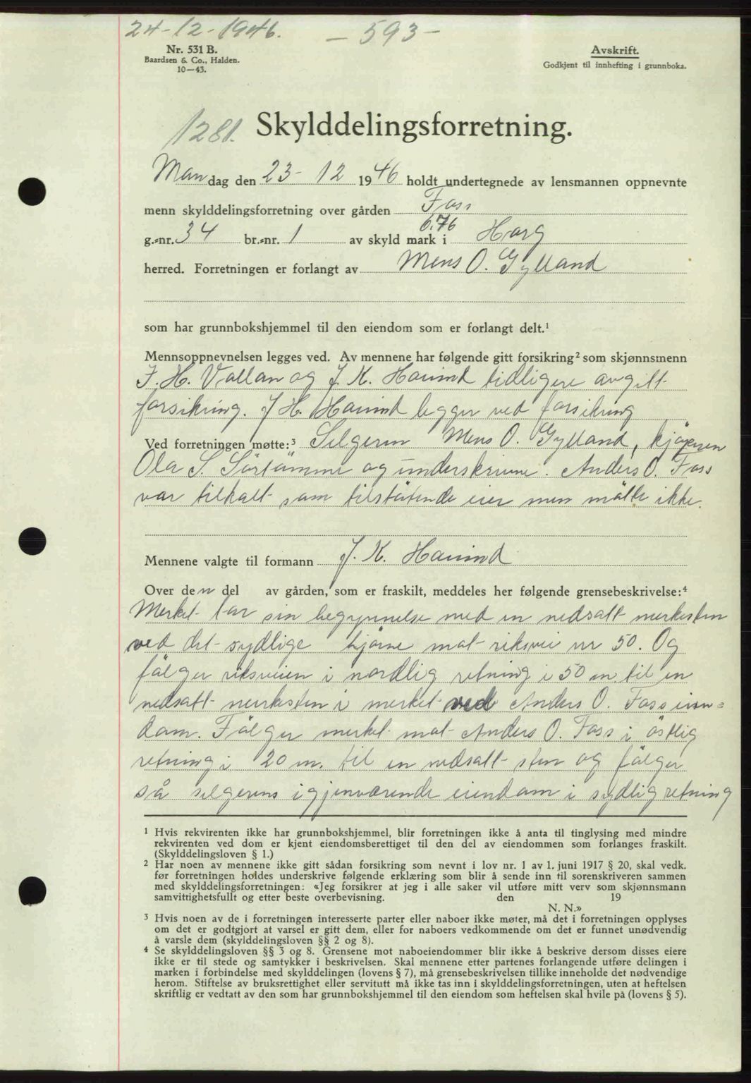 Gauldal sorenskriveri, SAT/A-0014/1/2/2C: Pantebok nr. A2, 1946-1946, Dagboknr: 1281/1946