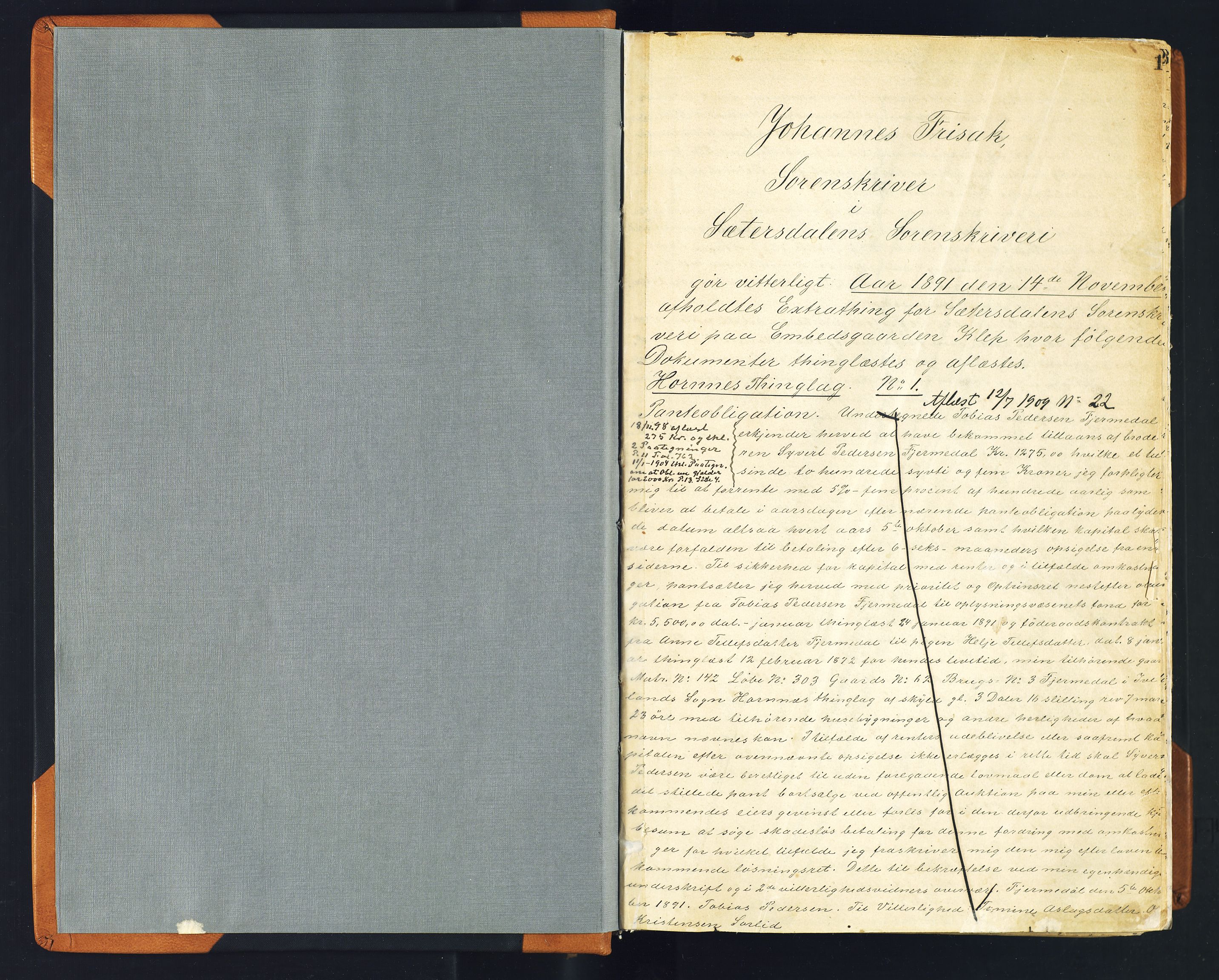 Setesdal sorenskriveri, SAK/1221-0011/G/Gb/L0012: Pantebok nr. 11, 1891-1898, s. 1