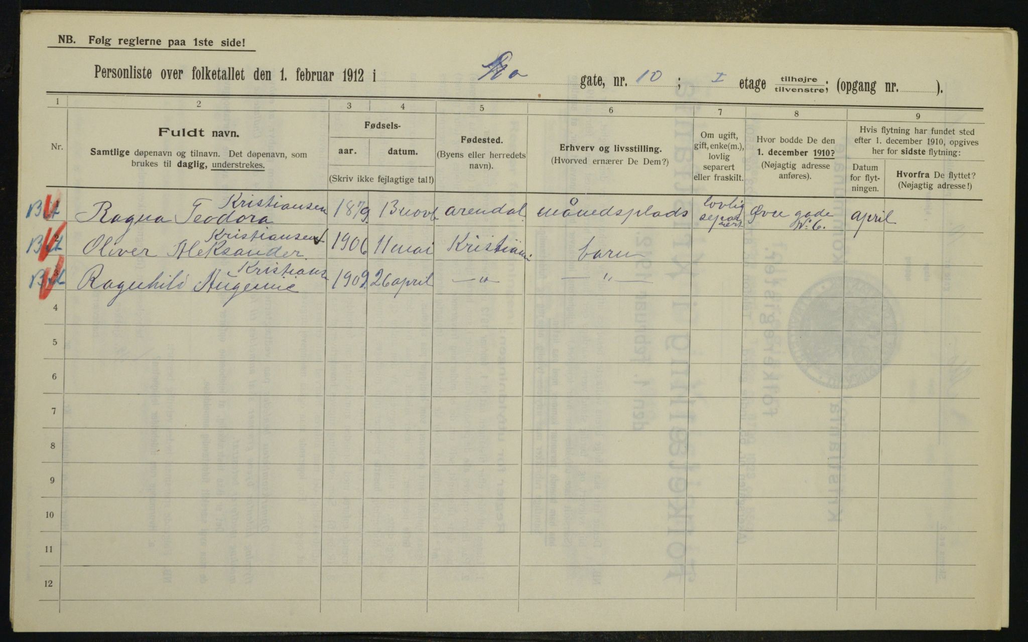 OBA, Kommunal folketelling 1.2.1912 for Kristiania, 1912, s. 65897