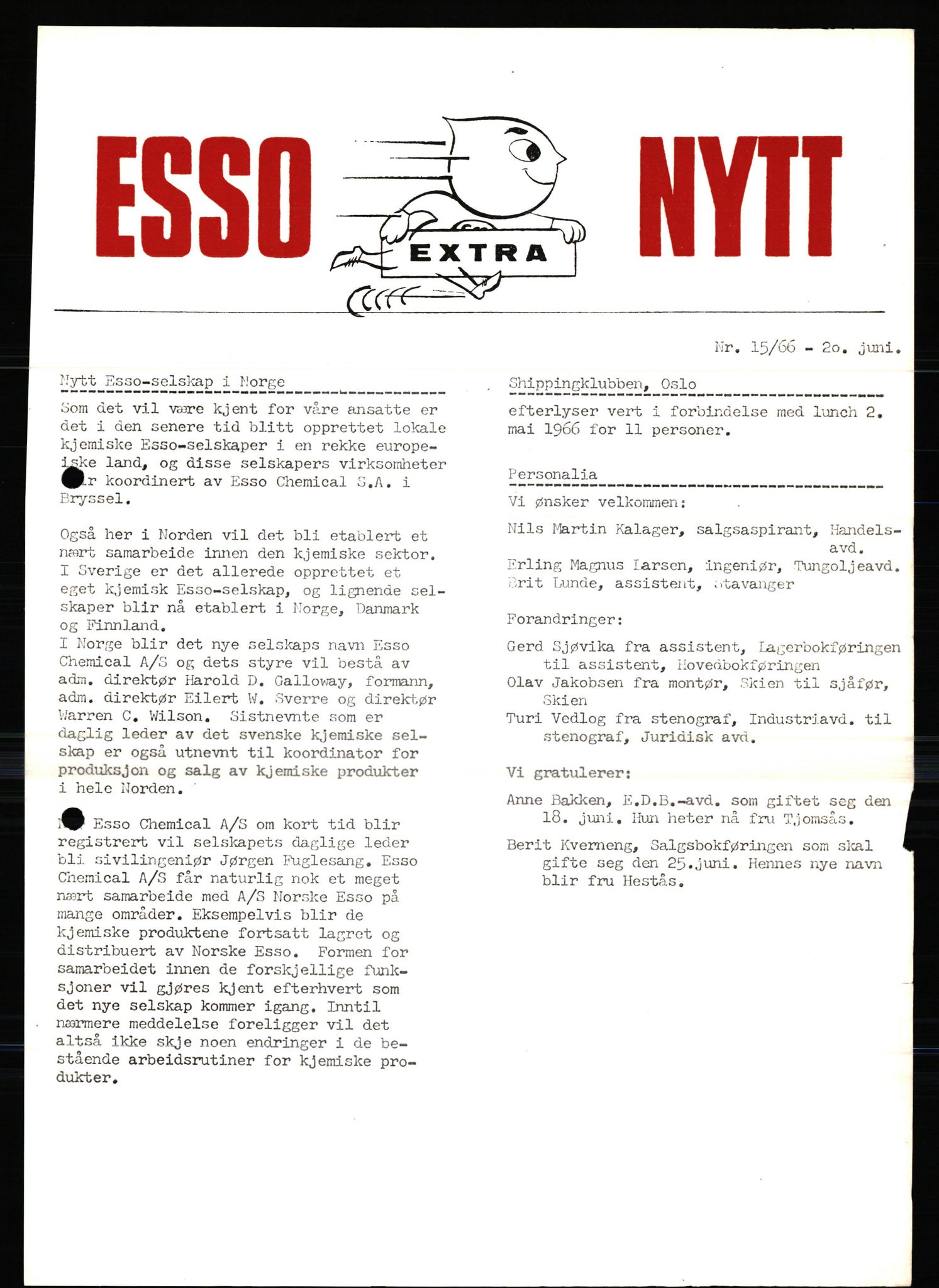 Pa 0982 - Esso Norge A/S, AV/SAST-A-100448/X/Xd/L0004: Esso Extra Nytt, 1963-1976