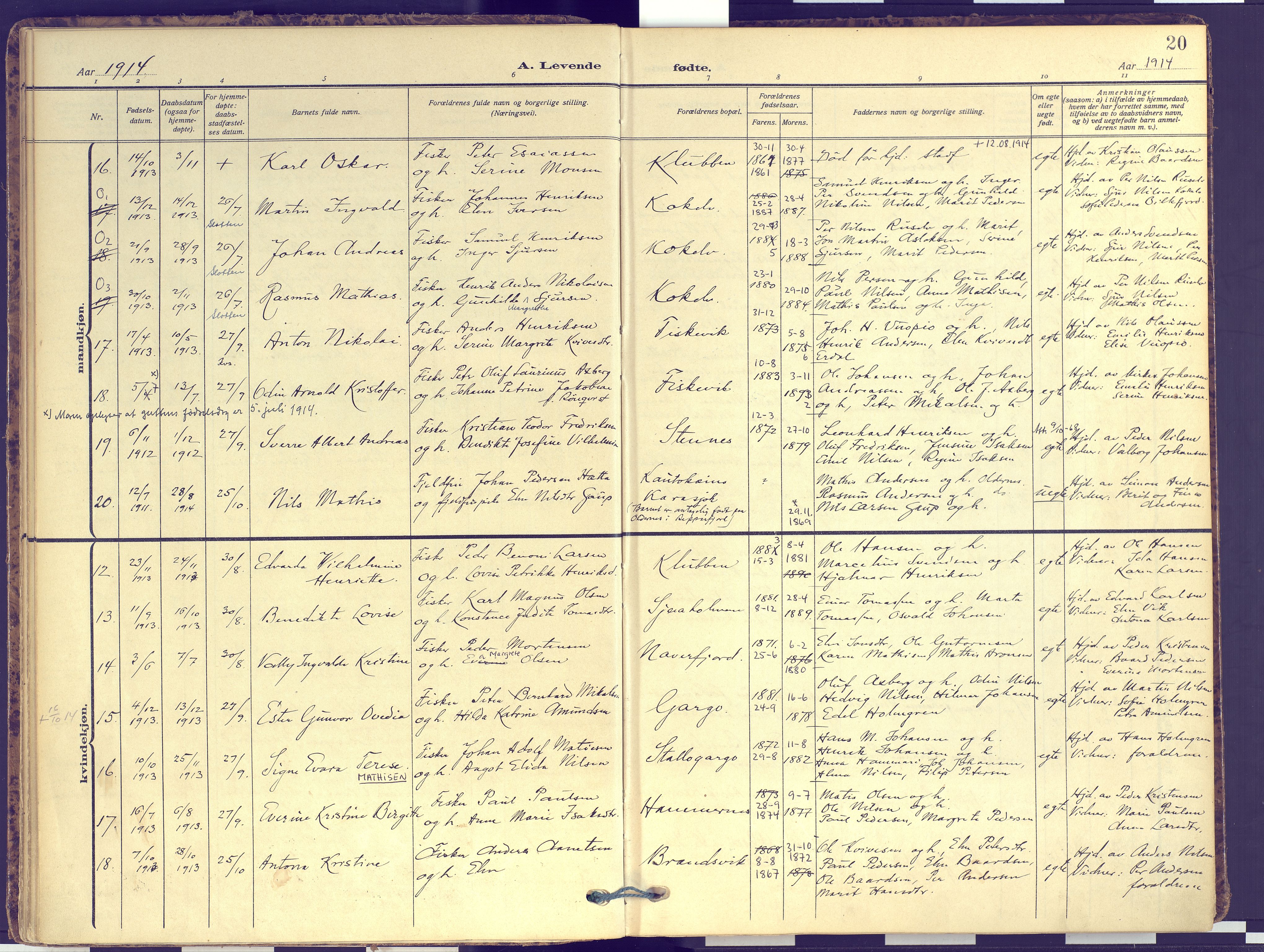 Hammerfest sokneprestkontor, SATØ/S-1347: Ministerialbok nr. 16, 1908-1923, s. 20