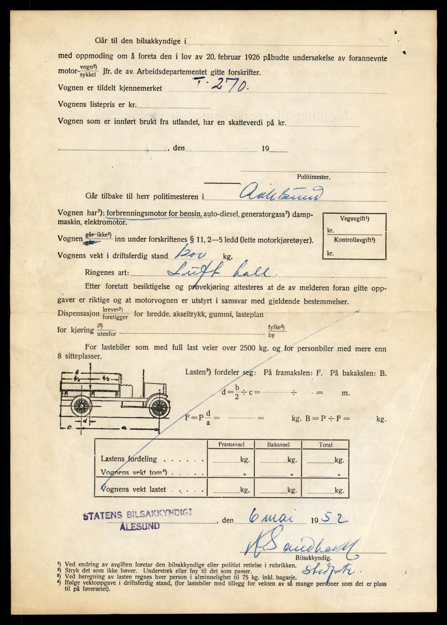 Møre og Romsdal vegkontor - Ålesund trafikkstasjon, SAT/A-4099/F/Fe/L0003: Registreringskort for kjøretøy T 232 - T 340, 1927-1998, s. 1080