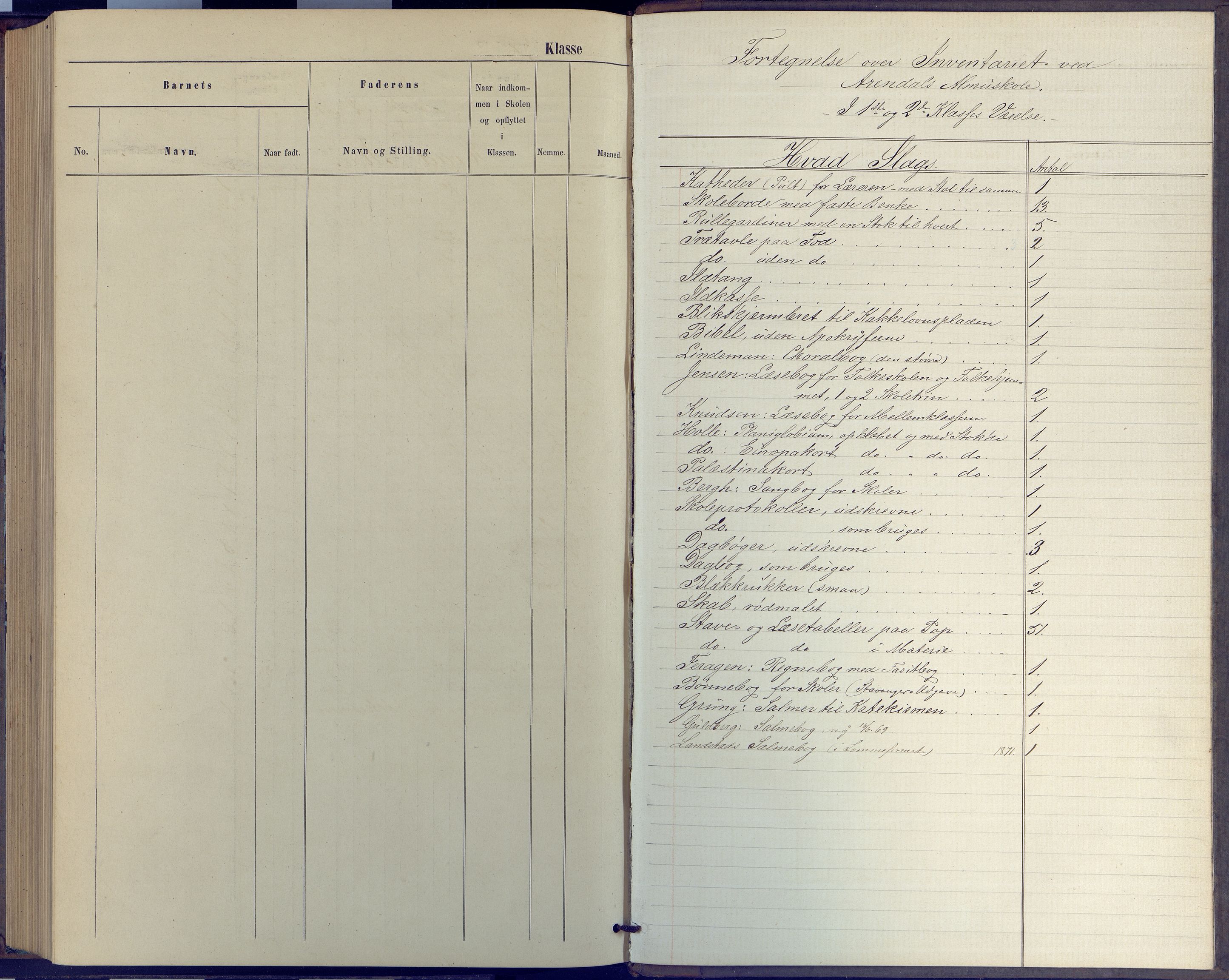 Arendal kommune, Katalog I, AAKS/KA0906-PK-I/07/L0046: Protokoll for 4. klasse, 1867-1875