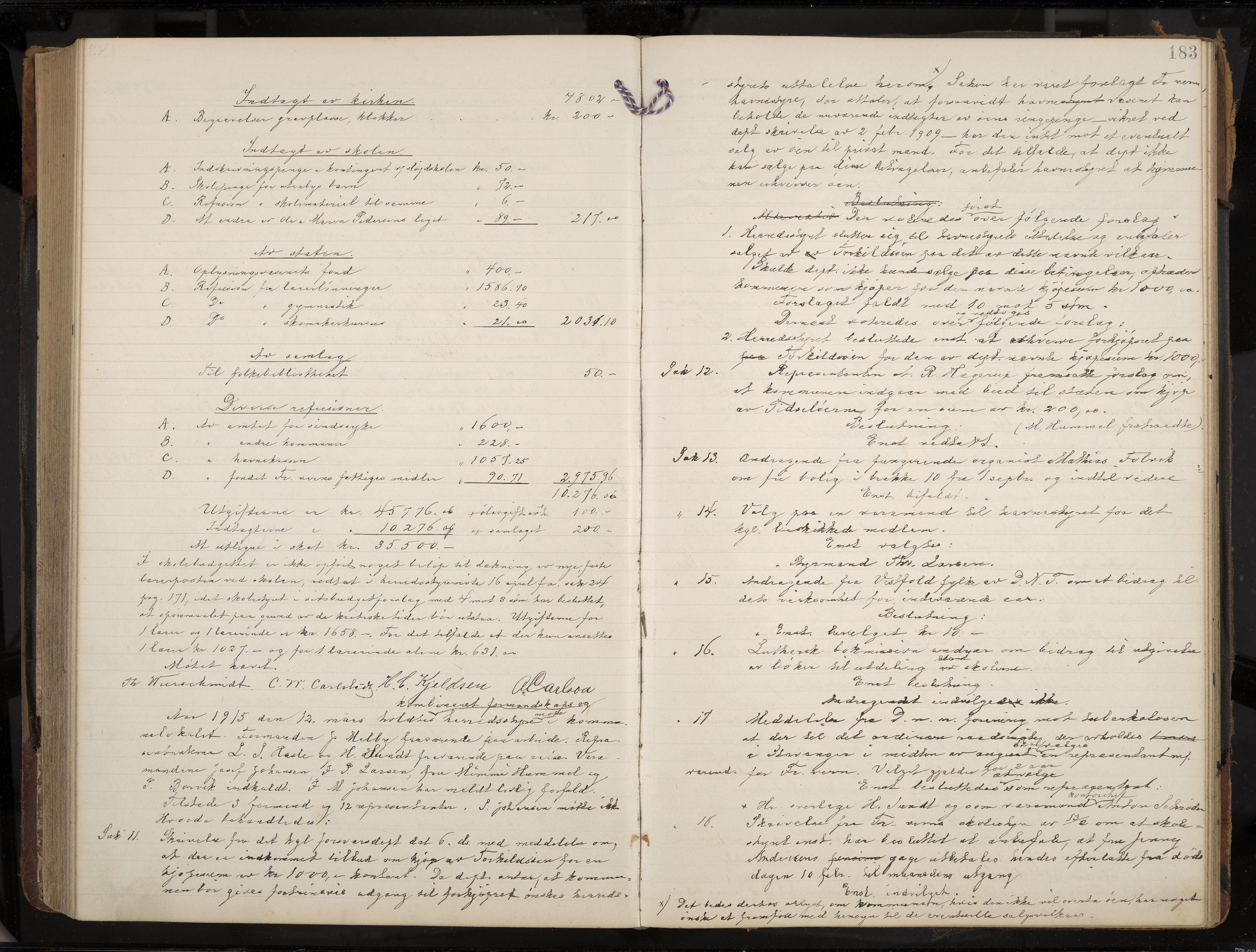 Stavern formannskap og sentraladministrasjon, IKAK/0708021/A/Aa/L0005: Møtebok med register, 1905-1917, s. 183