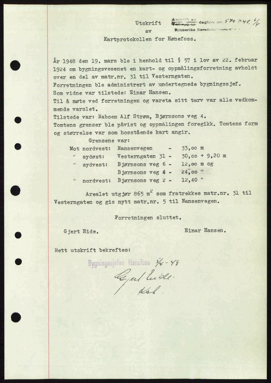 Ringerike sorenskriveri, SAKO/A-105/G/Ga/Gab/L0088: Pantebok nr. A-19, 1948-1948, Dagboknr: 570/1948