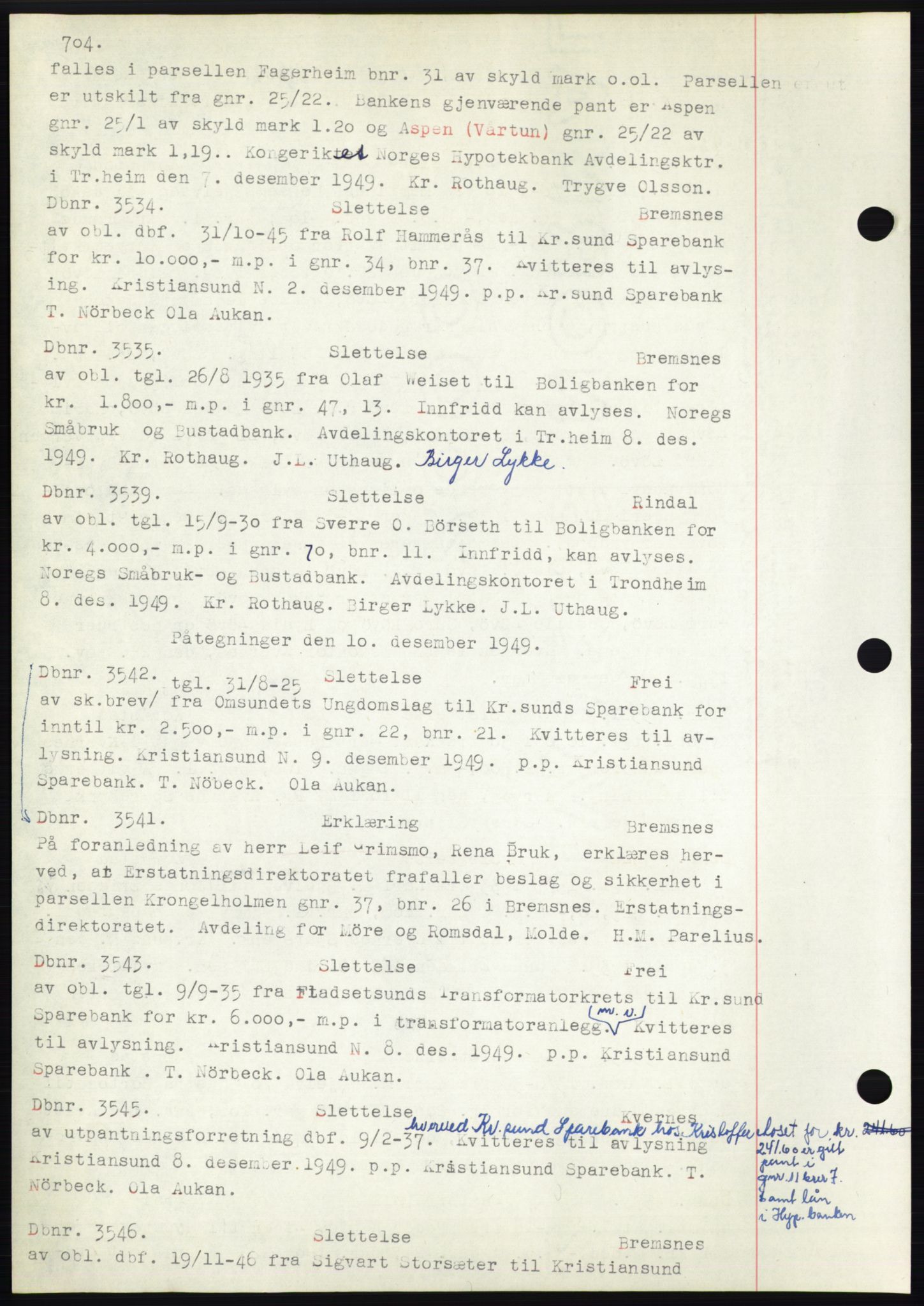 Nordmøre sorenskriveri, SAT/A-4132/1/2/2Ca: Pantebok nr. C82b, 1946-1951, Dagboknr: 3535/1949