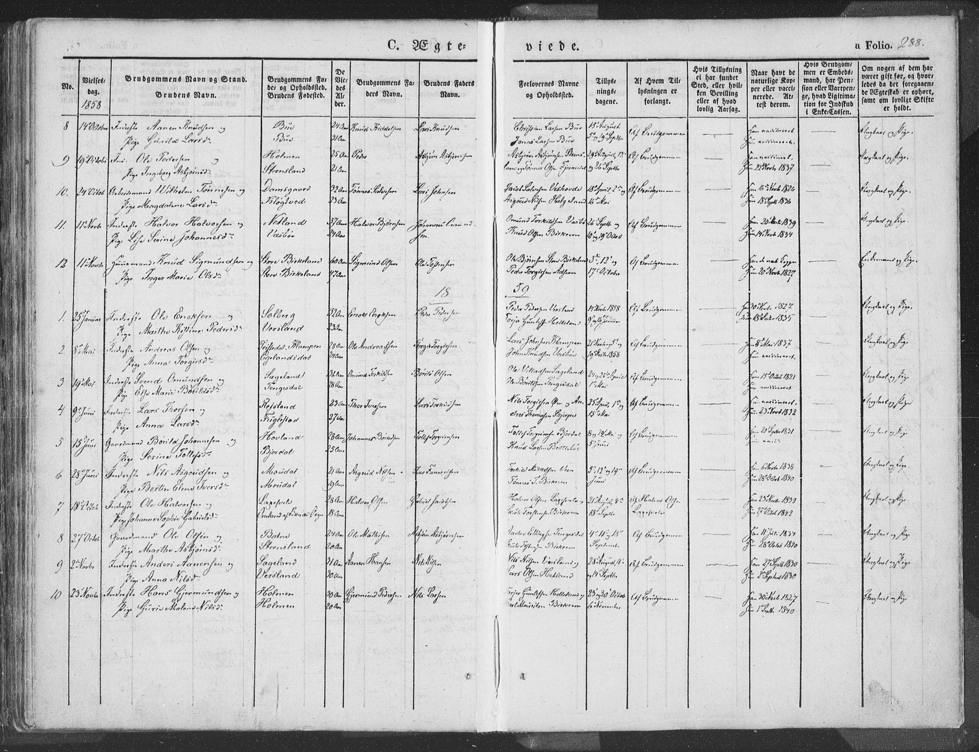 Helleland sokneprestkontor, AV/SAST-A-101810: Ministerialbok nr. A 6.1, 1834-1863, s. 288