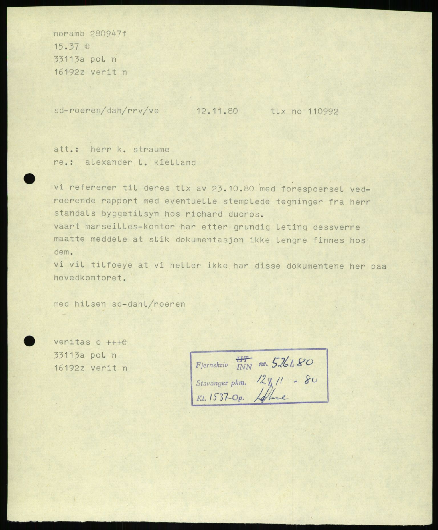 Justisdepartementet, Granskningskommisjonen ved Alexander Kielland-ulykken 27.3.1980, RA/S-1165/D/L0003: 0001 NOU 1981:11 Alexander Kielland ulykken/0002 Korrespondanse/0003: Alexander L. Kielland: Operating manual, 1980-1981, s. 399