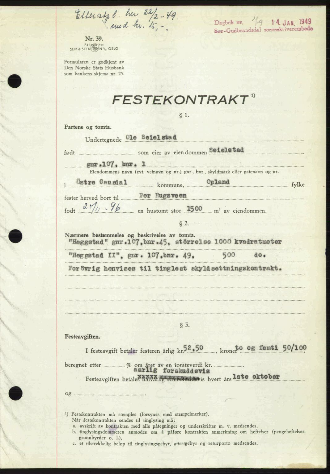 Sør-Gudbrandsdal tingrett, SAH/TING-004/H/Hb/Hbd/L0024: Pantebok nr. A24, 1948-1949, Dagboknr: 79/1949
