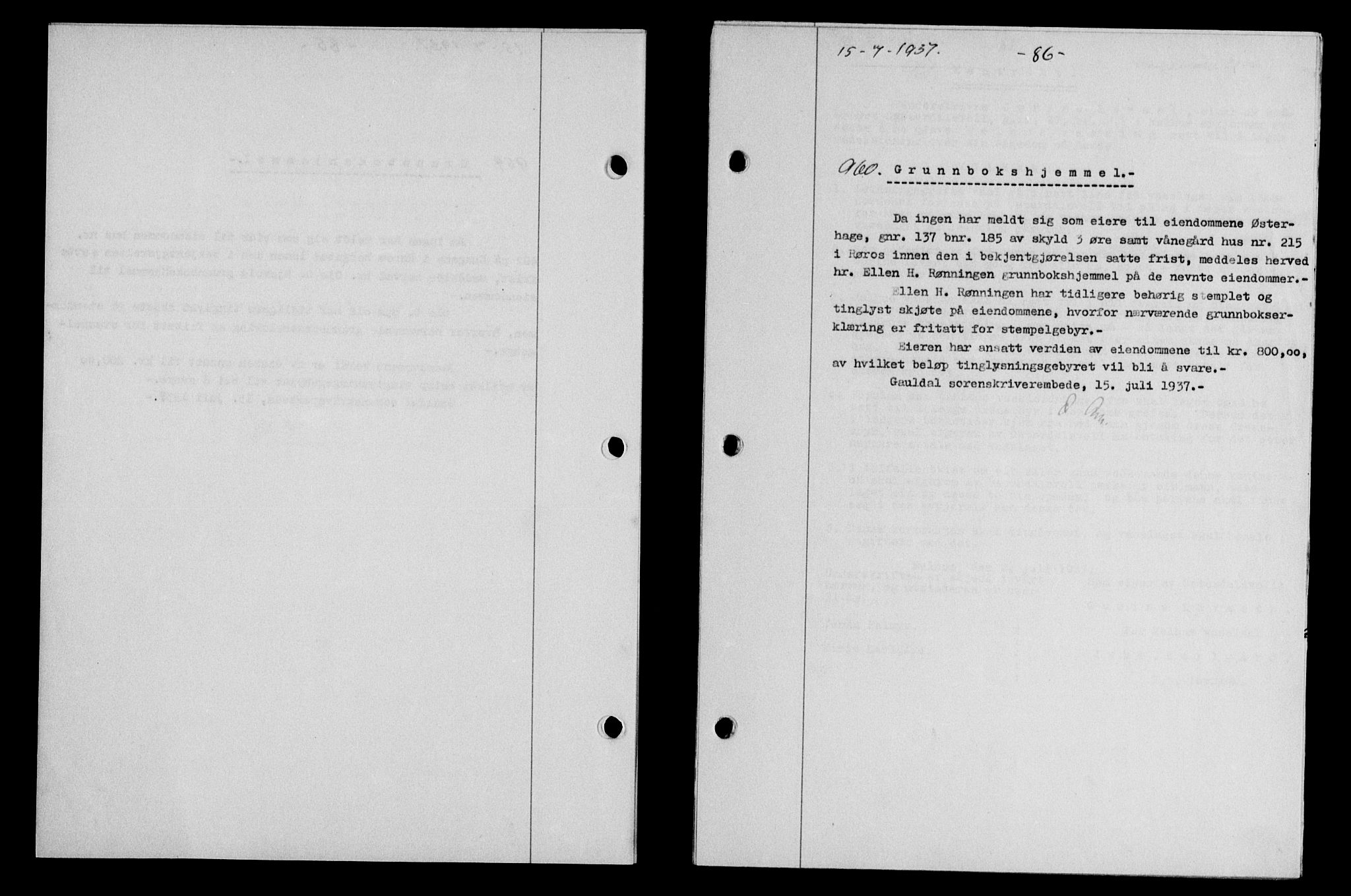 Gauldal sorenskriveri, SAT/A-0014/1/2/2C/L0047: Pantebok nr. 50-51, 1937-1937, Dagboknr: 960/1937