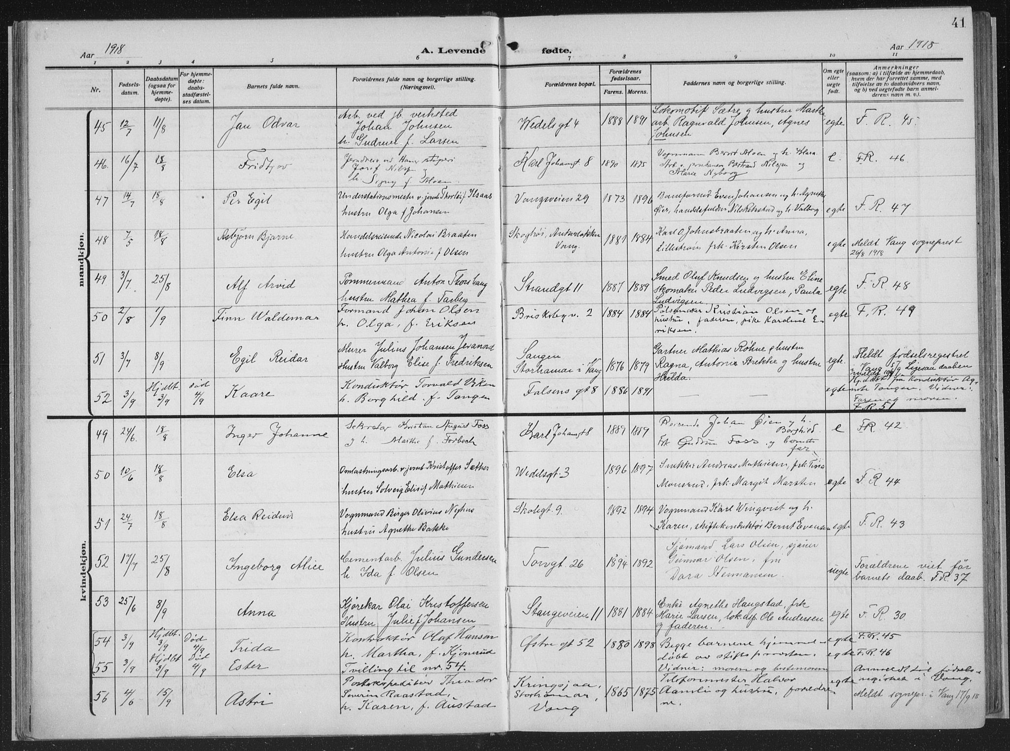 Hamar prestekontor, AV/SAH-DOMPH-002/H/Ha/Haa/L0002: Ministerialbok nr. 2, 1915-1936, s. 41