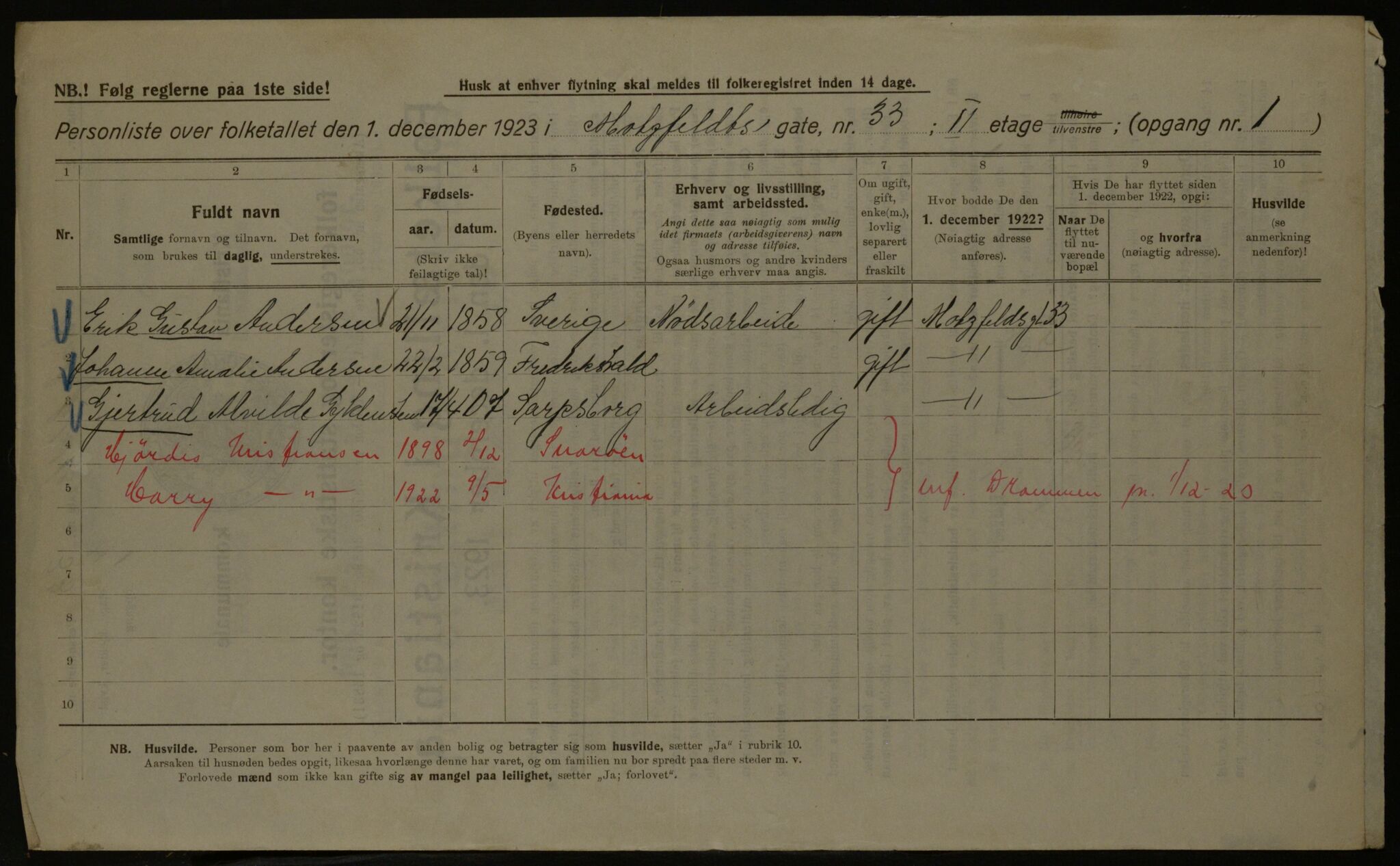 OBA, Kommunal folketelling 1.12.1923 for Kristiania, 1923, s. 73582