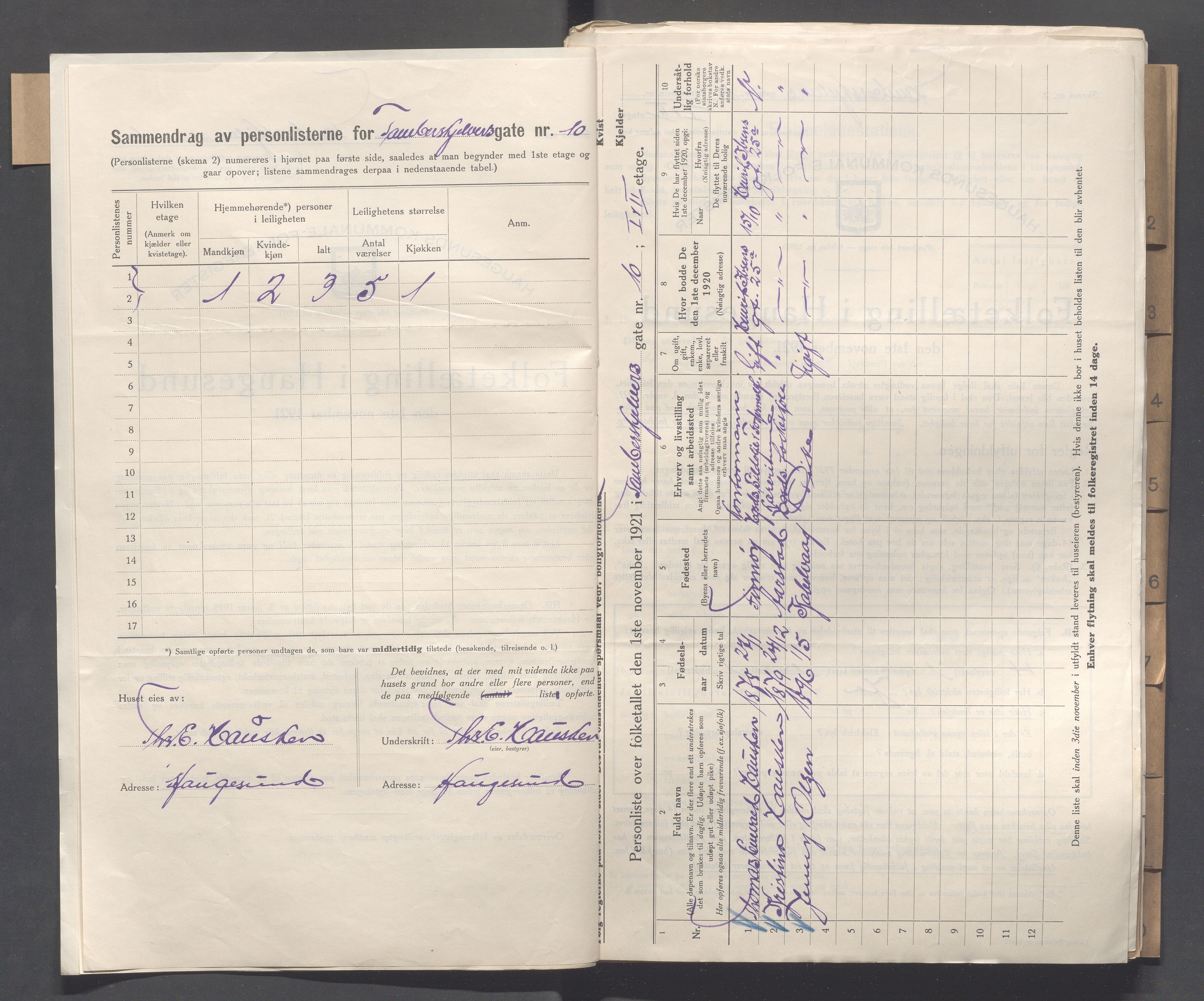 IKAR, Kommunal folketelling 1.11.1921 for Haugesund, 1921, s. 5386