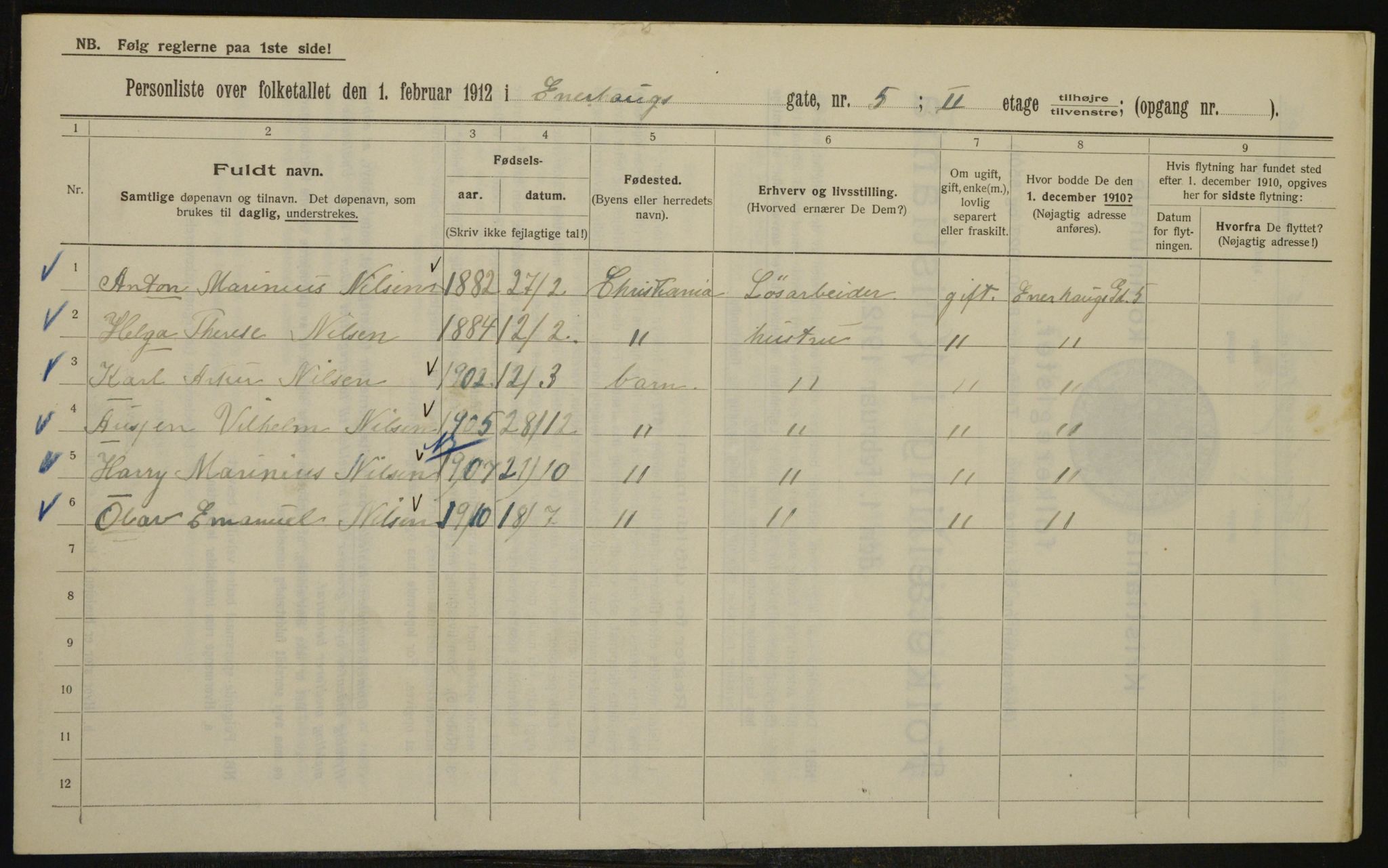 OBA, Kommunal folketelling 1.2.1912 for Kristiania, 1912, s. 21476