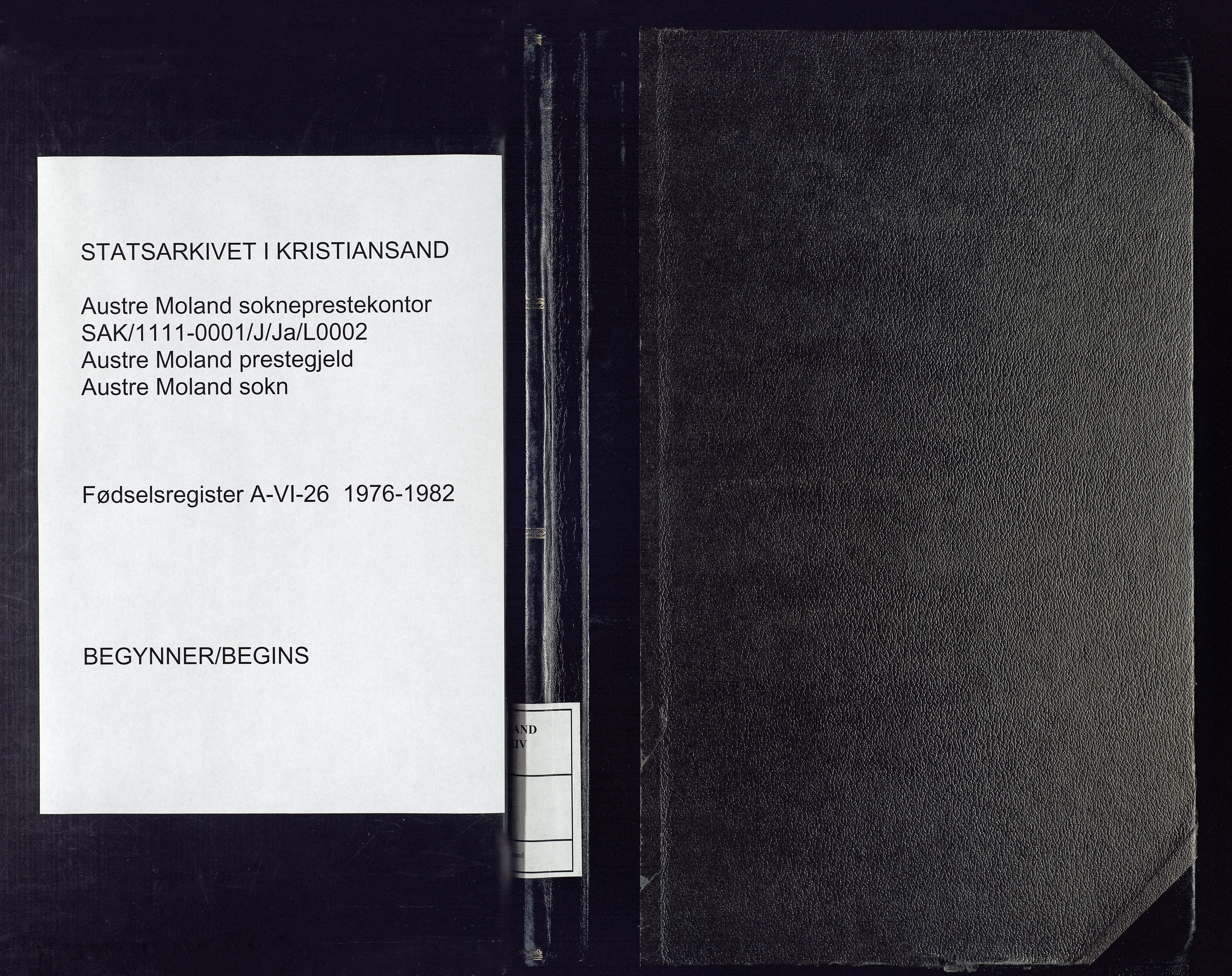 Austre Moland sokneprestkontor, SAK/1111-0001/J/Ja/L0002: Fødselsregister nr. A-VI-26, 1976-1982