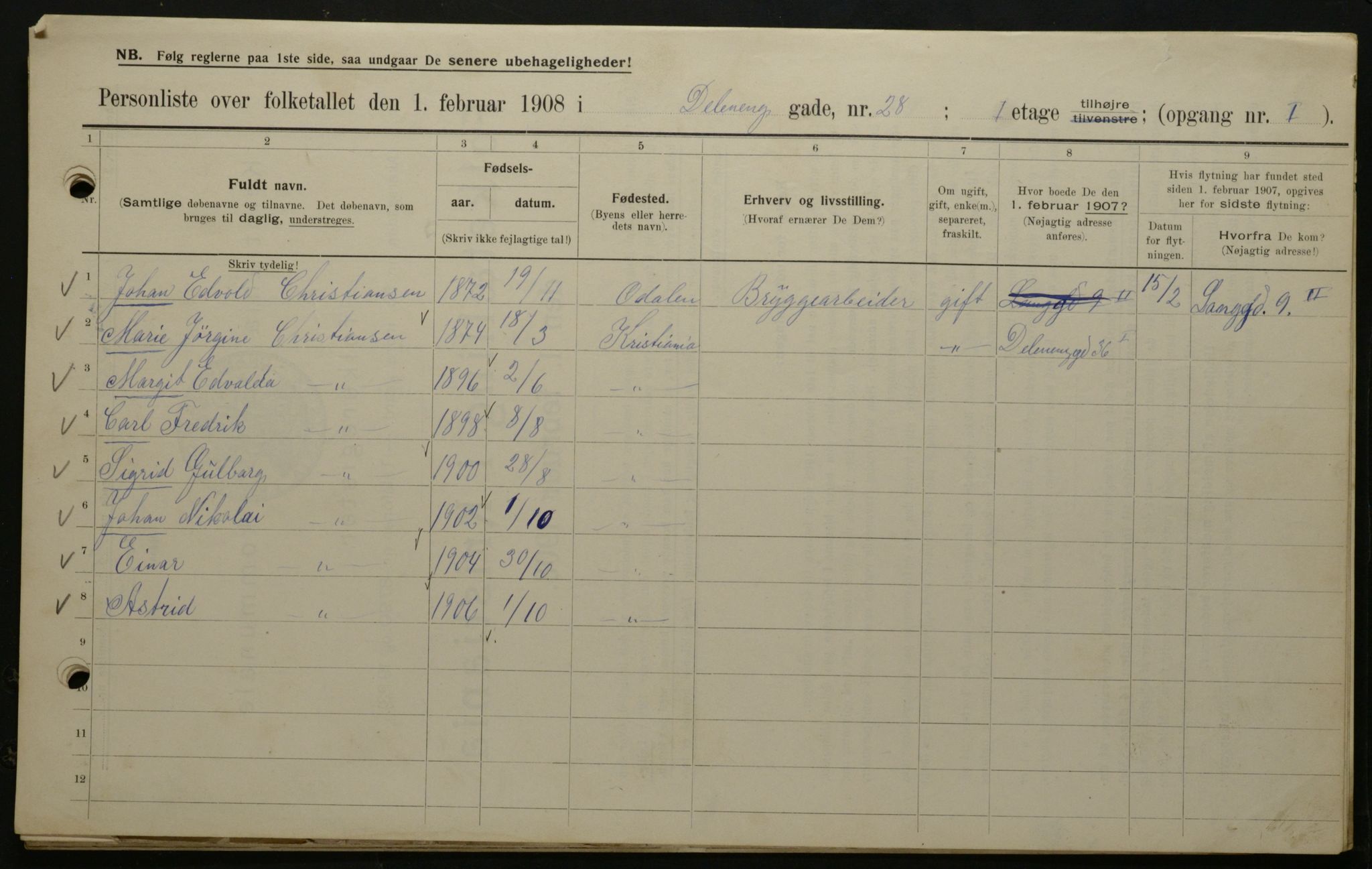 OBA, Kommunal folketelling 1.2.1908 for Kristiania kjøpstad, 1908, s. 16296
