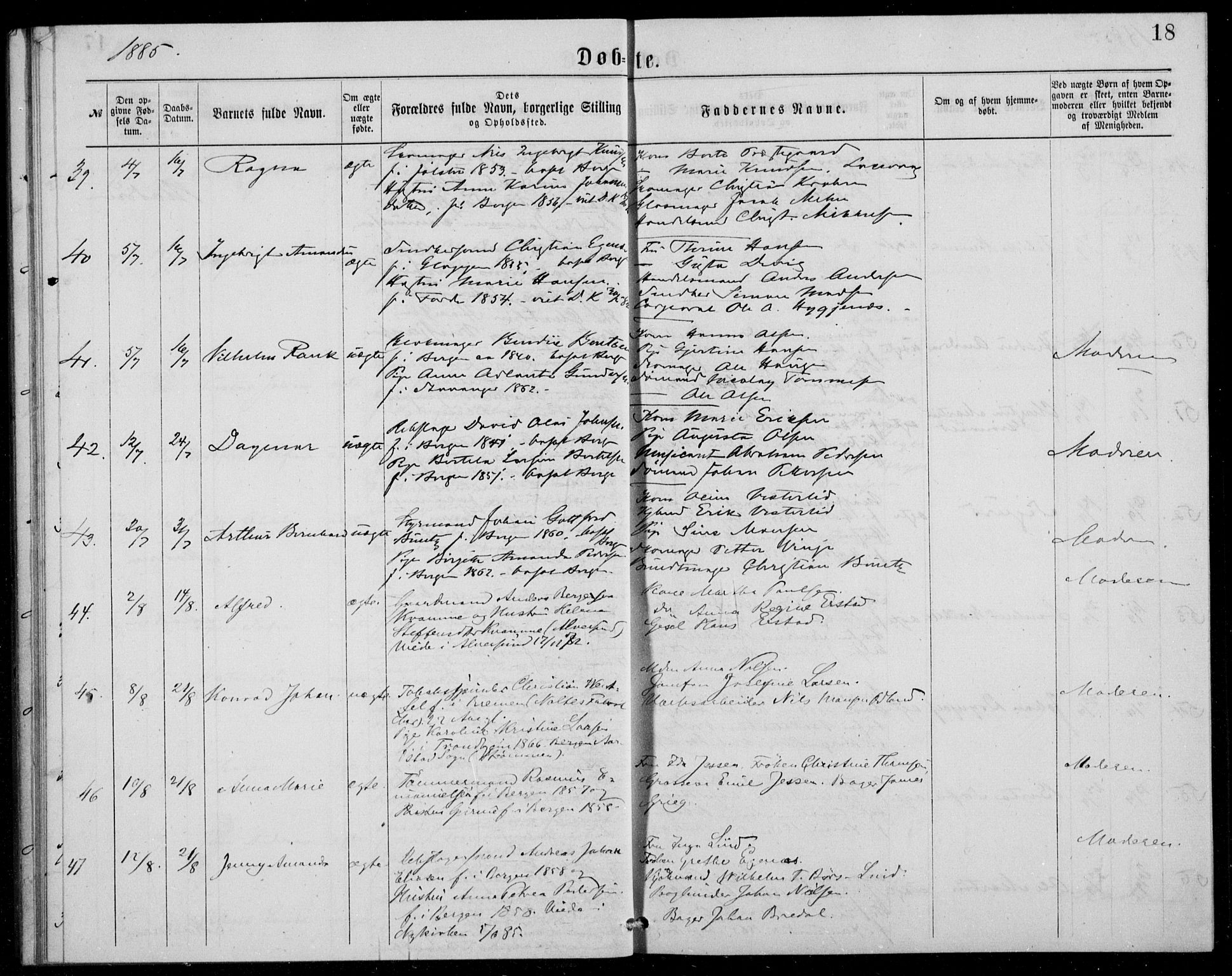 Fødselsstiftelsens sokneprestembete, ført av overlegen*, SAB/-: Ministerialbok nr. A 2, 1884-1900, s. 18