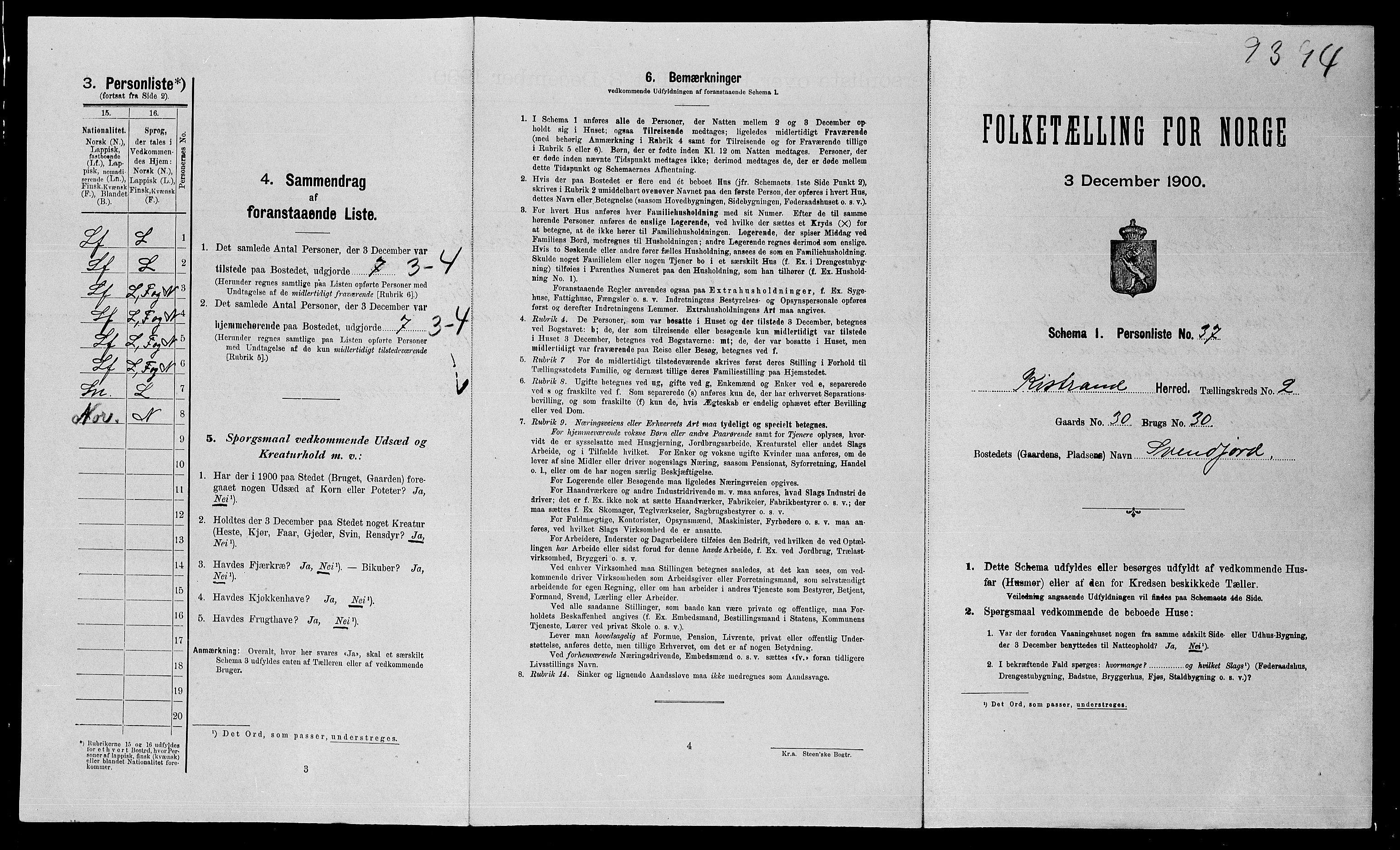 SATØ, Folketelling 1900 for 2020 Kistrand herred, 1900, s. 128
