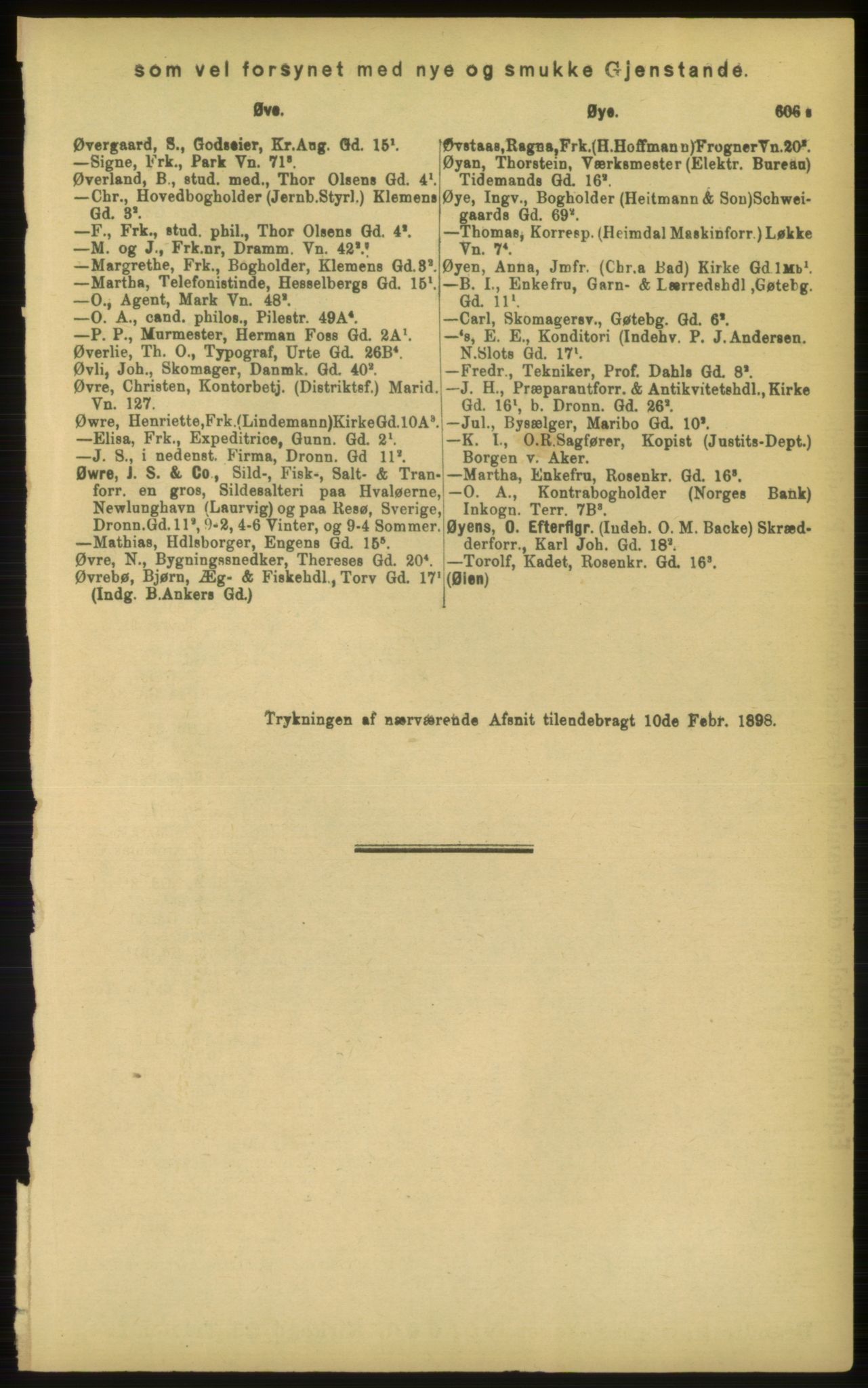 Kristiania/Oslo adressebok, PUBL/-, 1898, s. 606s