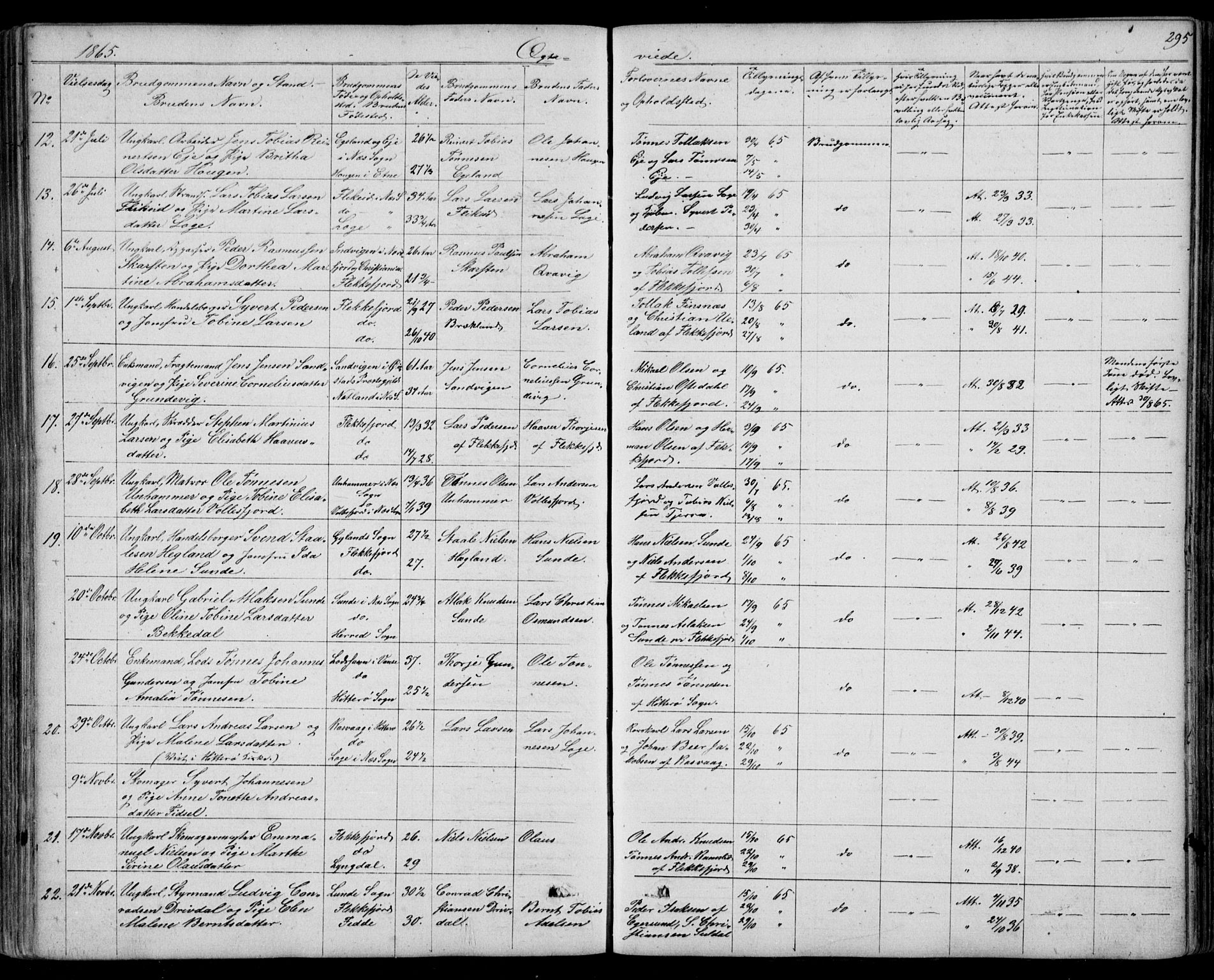 Flekkefjord sokneprestkontor, AV/SAK-1111-0012/F/Fb/Fbc/L0005: Klokkerbok nr. B 5, 1846-1866, s. 295