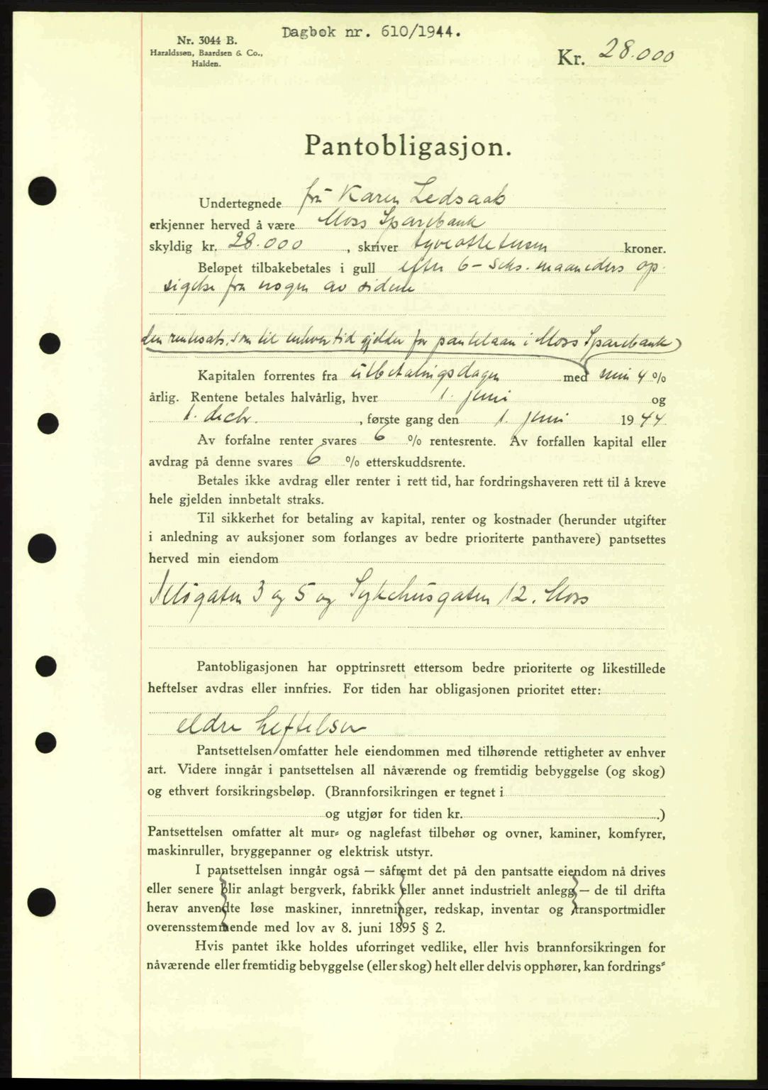 Moss sorenskriveri, SAO/A-10168: Pantebok nr. B13, 1943-1945, Dagboknr: 610/1944