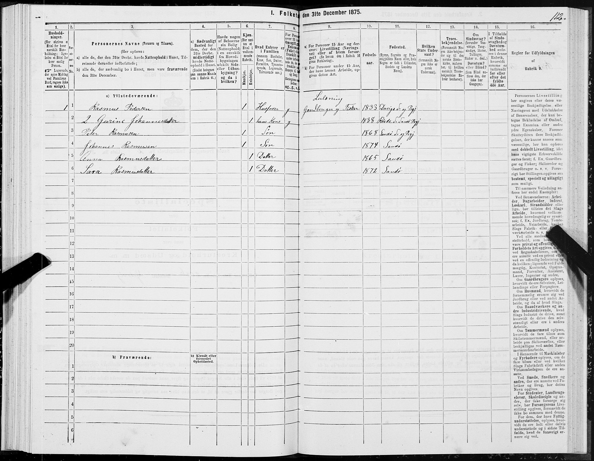 SAT, Folketelling 1875 for 1514P Sande prestegjeld, 1875, s. 1112