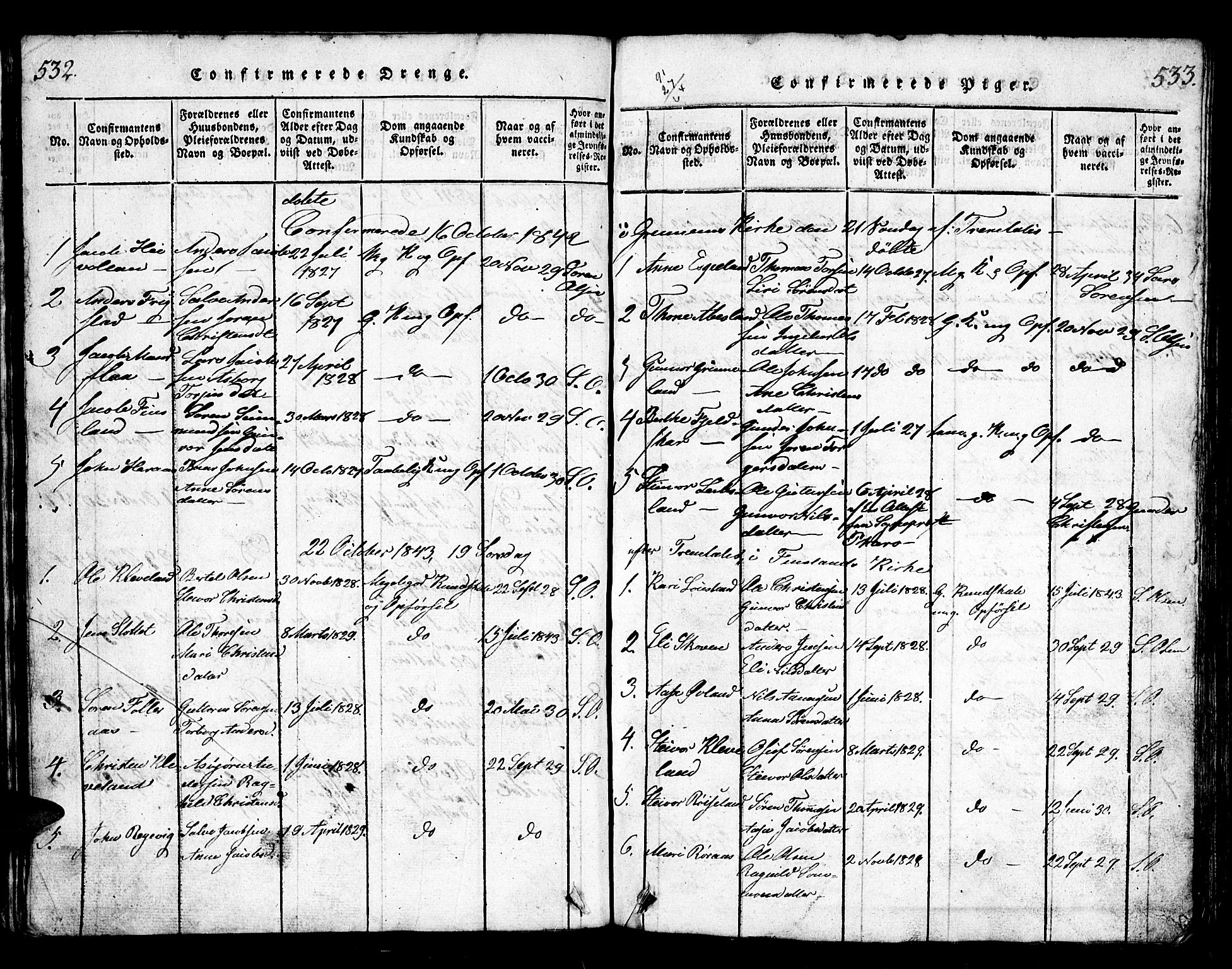 Bjelland sokneprestkontor, AV/SAK-1111-0005/F/Fb/Fbb/L0003: Klokkerbok nr. B 3, 1816-1868, s. 532-533