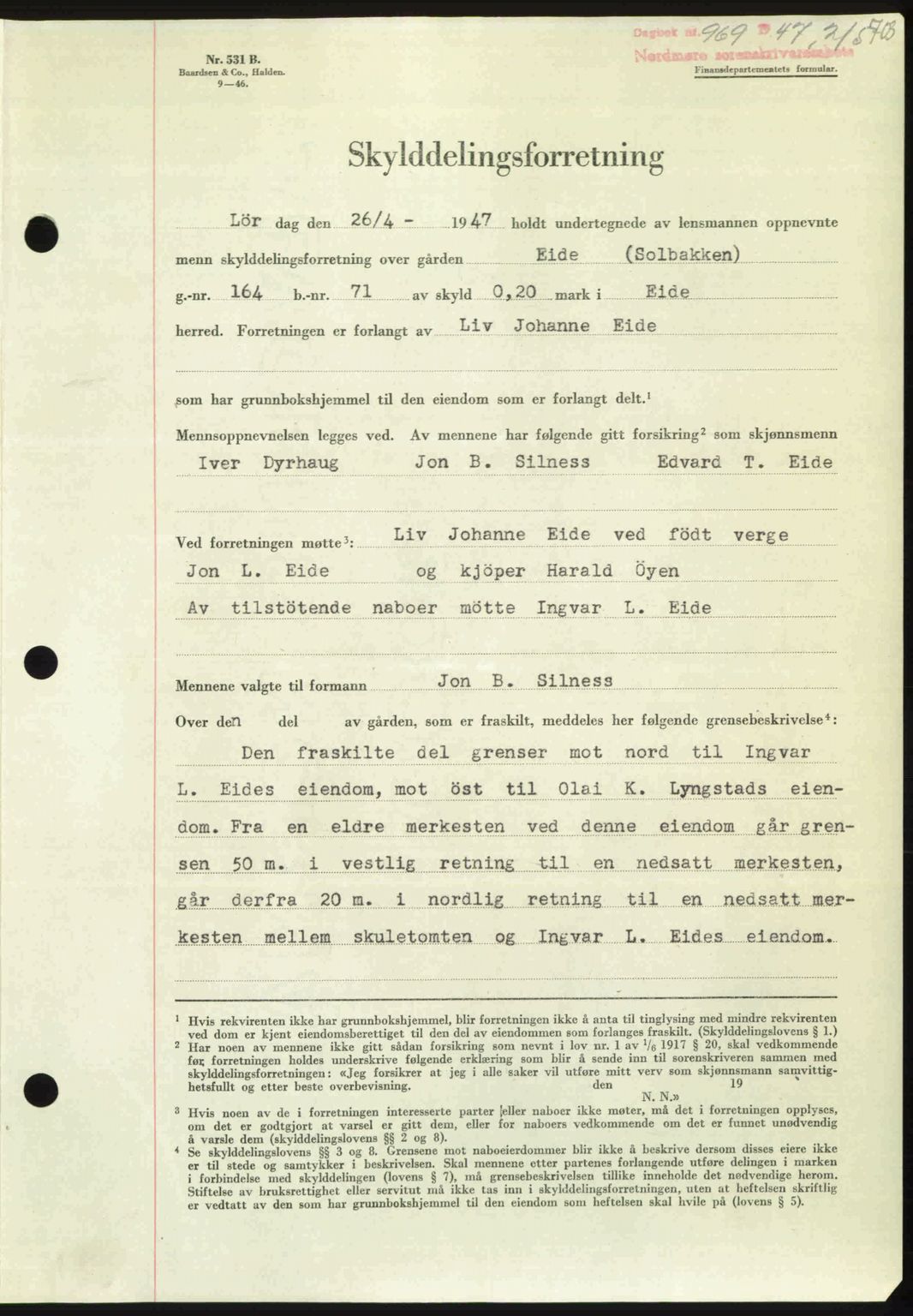 Nordmøre sorenskriveri, SAT/A-4132/1/2/2Ca: Pantebok nr. A104, 1947-1947, Dagboknr: 969/1947
