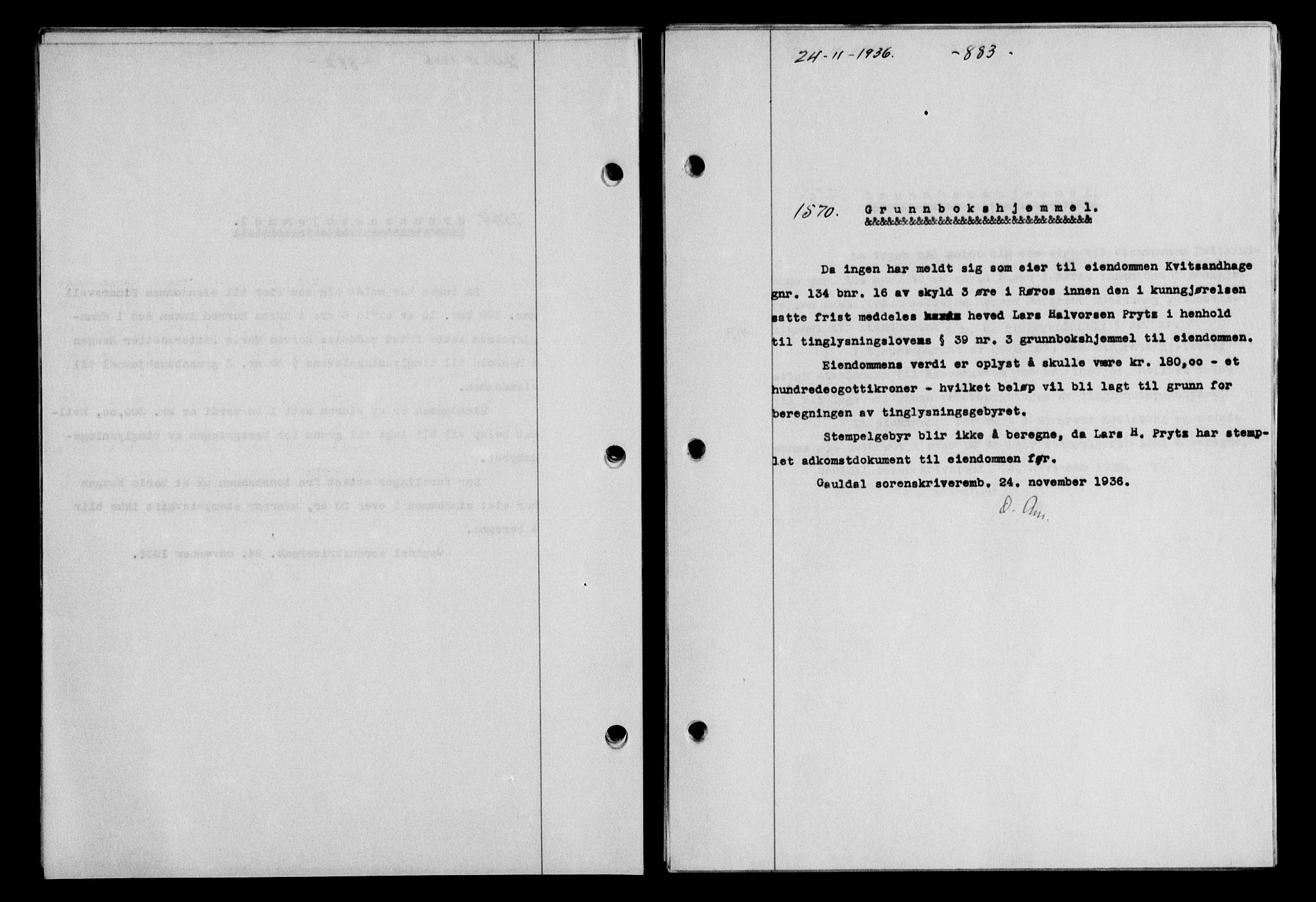 Gauldal sorenskriveri, SAT/A-0014/1/2/2C/L0046: Pantebok nr. 49-50, 1936-1937, Dagboknr: 1570/1936