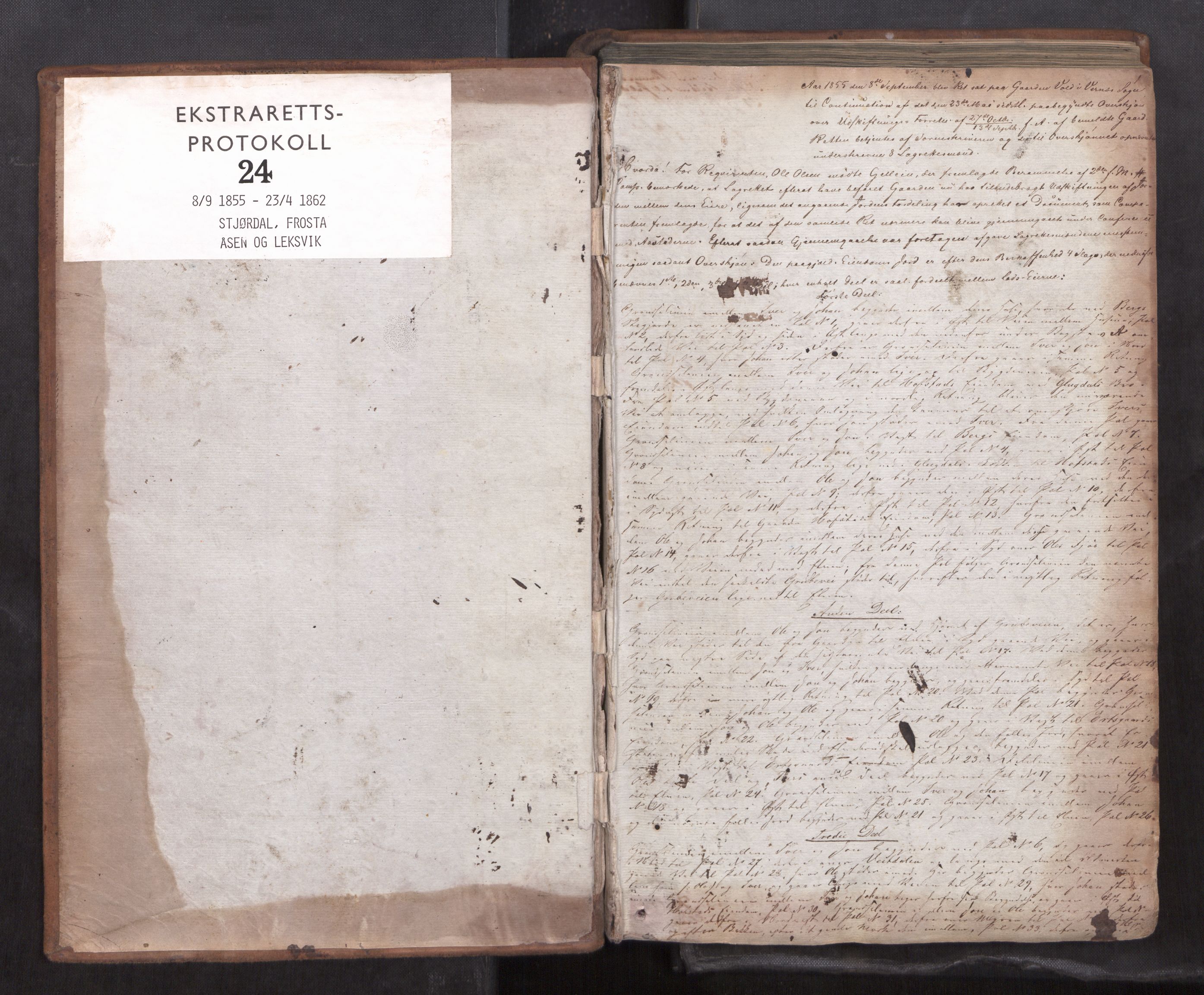 Stjør- og Verdal sorenskriveri, AV/SAT-A-4167/1/1/1B/L0024: Ekstrarettsprotokoll, 1855-1862, s. 1a