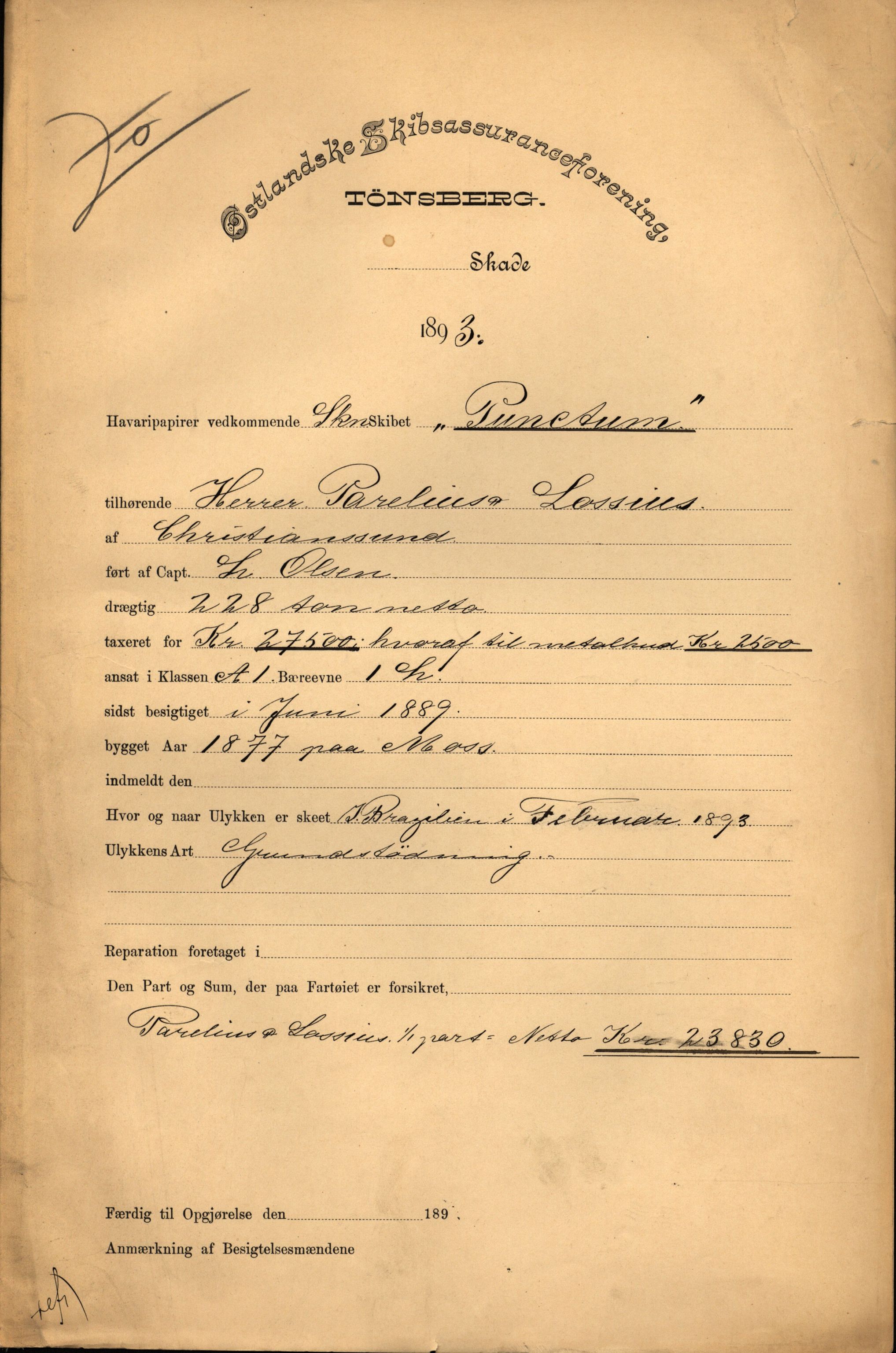 Pa 63 - Østlandske skibsassuranceforening, VEMU/A-1079/G/Ga/L0030/0004: Havaridokumenter / Riga, Punctum, Poseidon, Dovre, Bengal, Maitland, Orient, 1893, s. 24