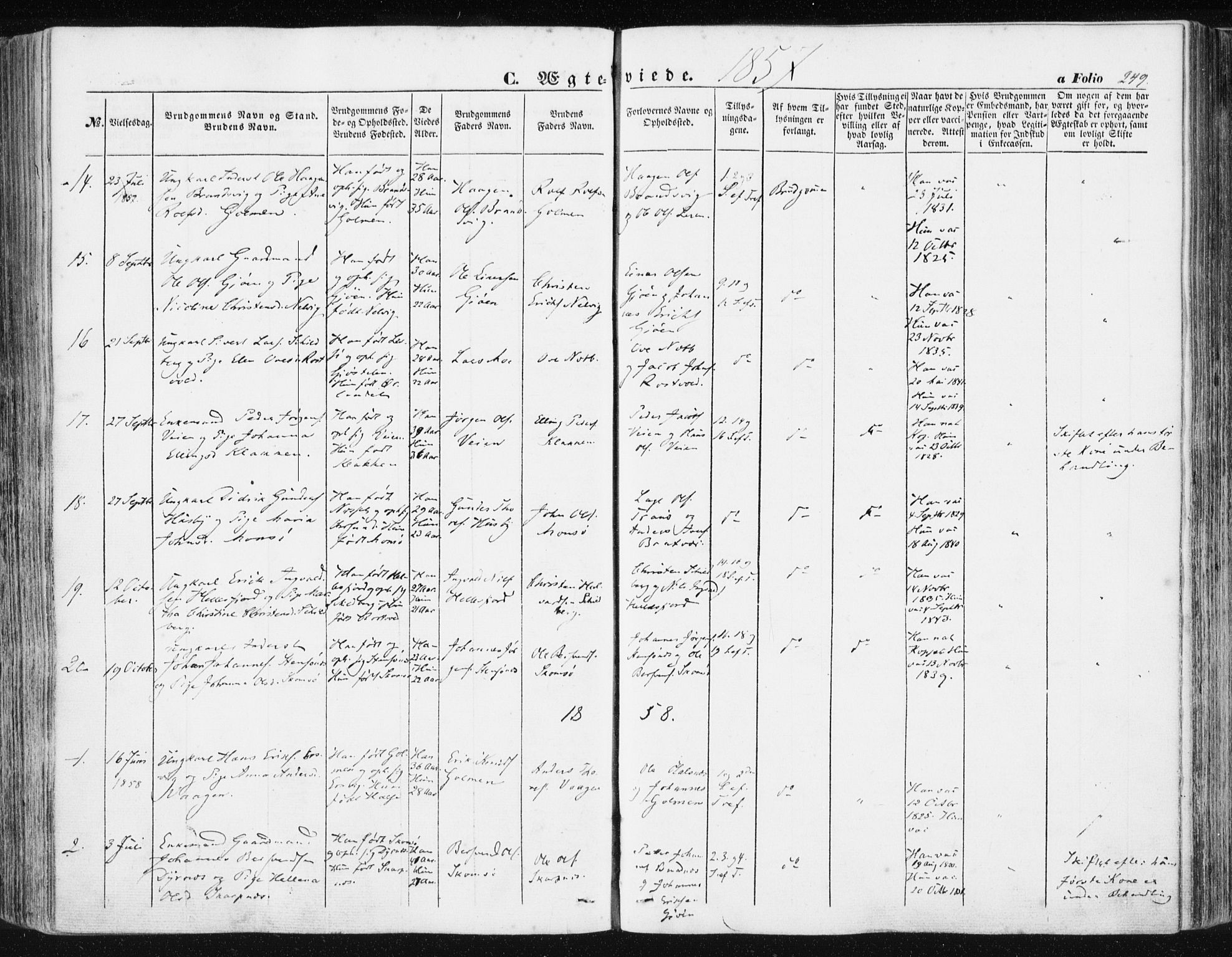 Ministerialprotokoller, klokkerbøker og fødselsregistre - Møre og Romsdal, SAT/A-1454/581/L0937: Ministerialbok nr. 581A05, 1853-1872, s. 249