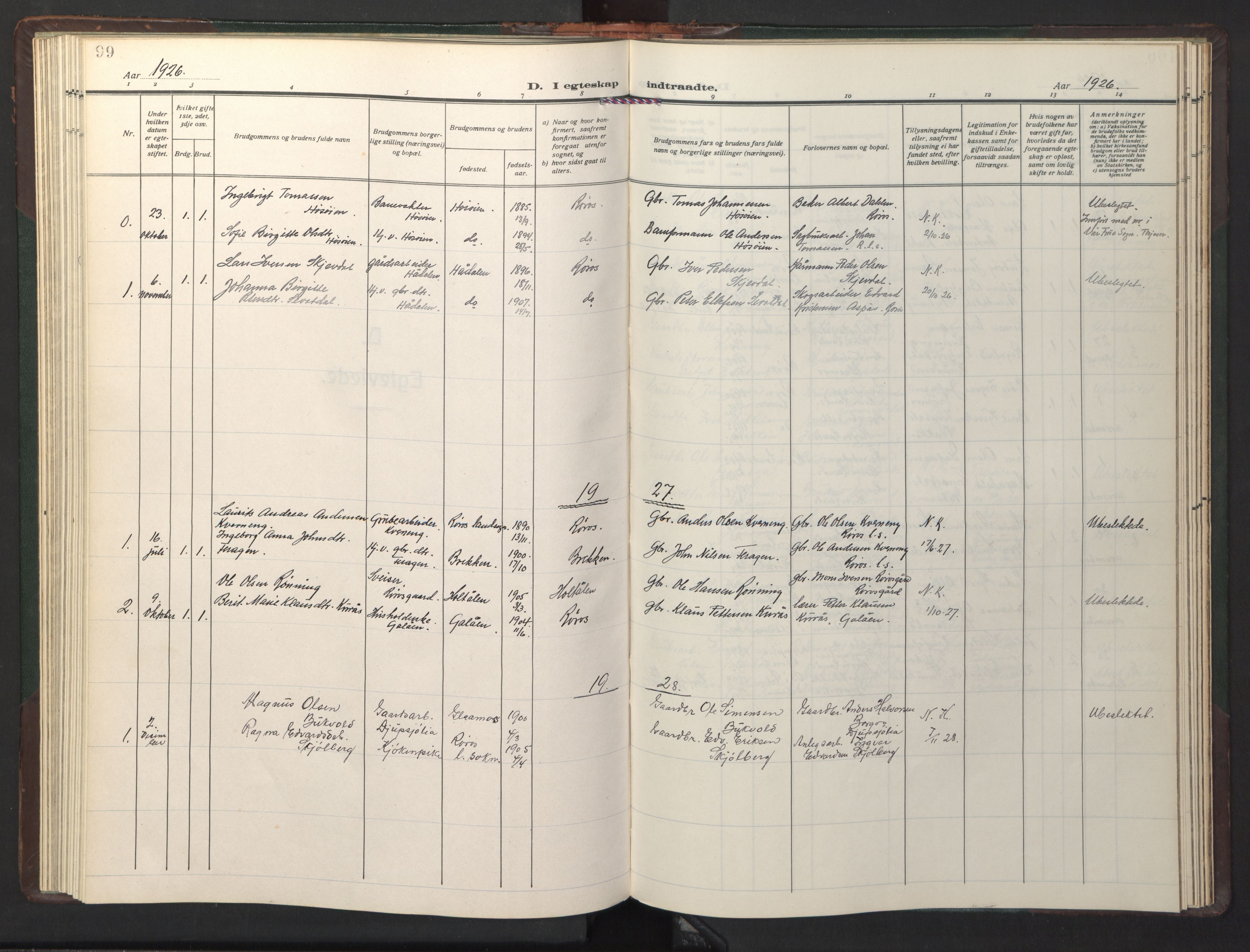 Ministerialprotokoller, klokkerbøker og fødselsregistre - Sør-Trøndelag, AV/SAT-A-1456/681/L0944: Klokkerbok nr. 681C08, 1926-1954, s. 99