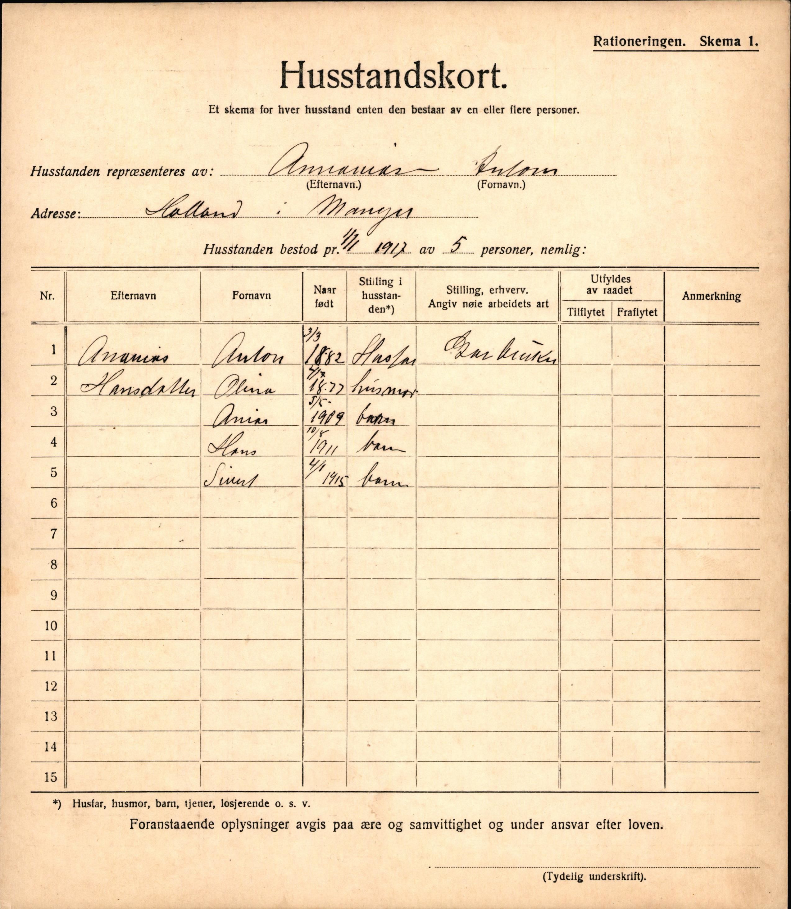 IKAH, Manger kommune, Provianteringsrådet, Husstander per 01.11.1917, 1917, s. 2