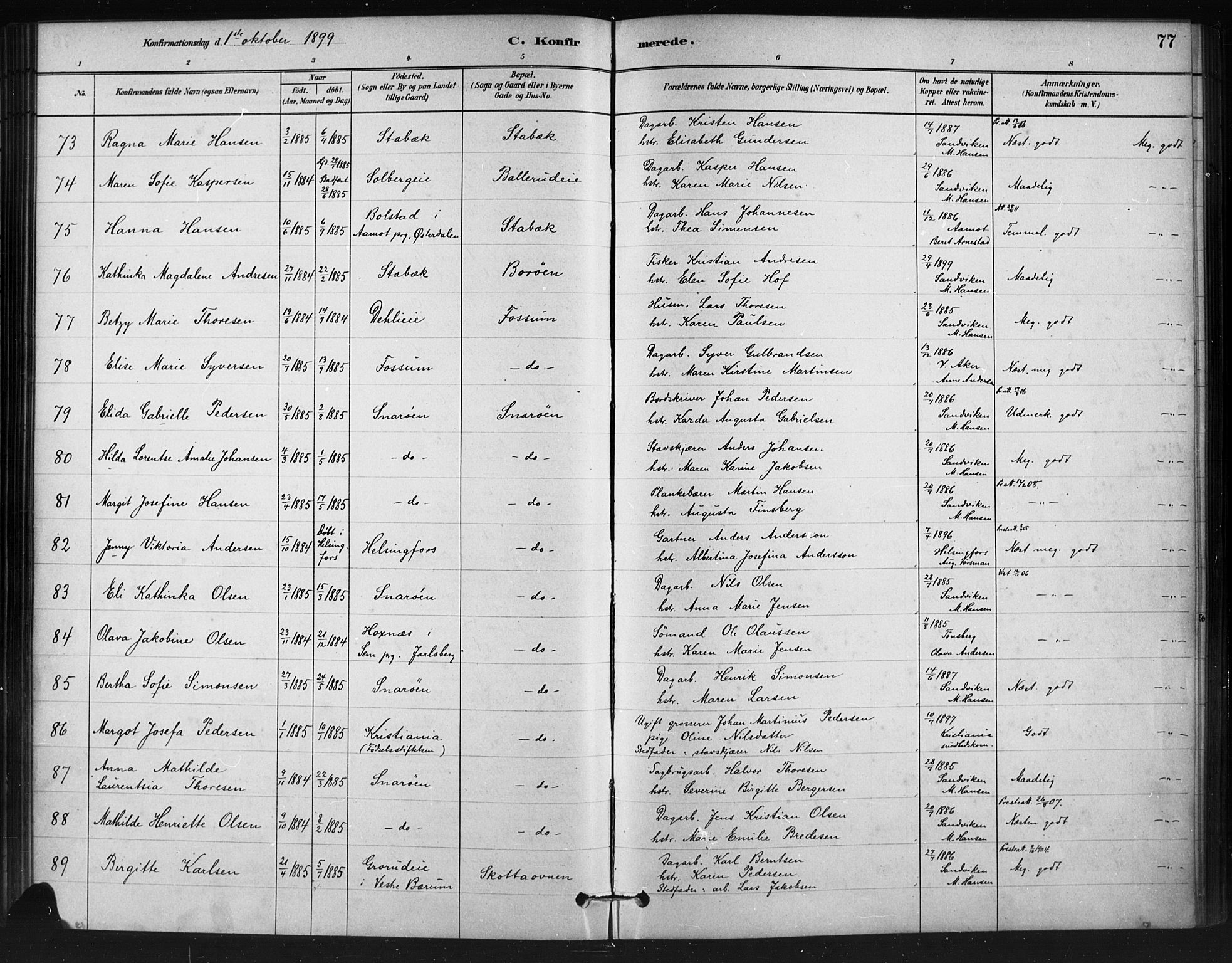 Asker prestekontor Kirkebøker, AV/SAO-A-10256a/F/Fc/L0002: Ministerialbok nr. III 2, 1879-1904, s. 77