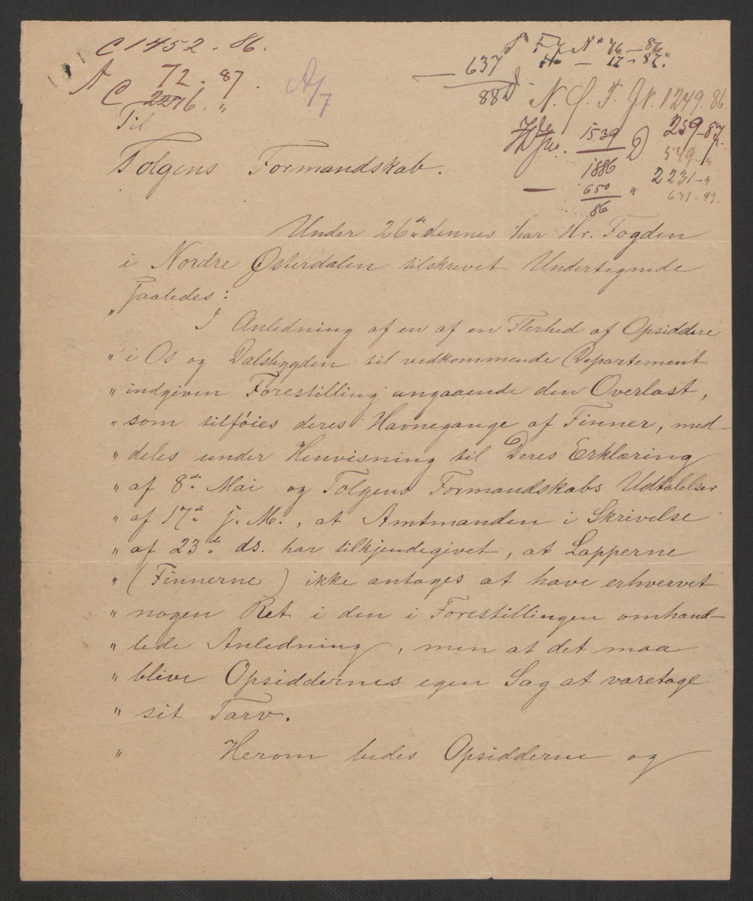 Landbruksdepartementet, Kontorer for reindrift og ferskvannsfiske, AV/RA-S-1247/2/E/Eb/L0014: Lappekommisjonen, 1885-1890, s. 342